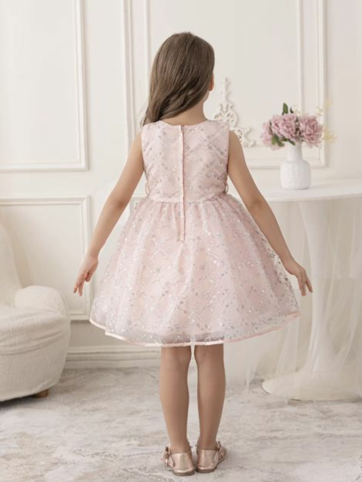 Hedy Peach Pink Sequin Bow Tulle Girls Party Dress | Lucys
