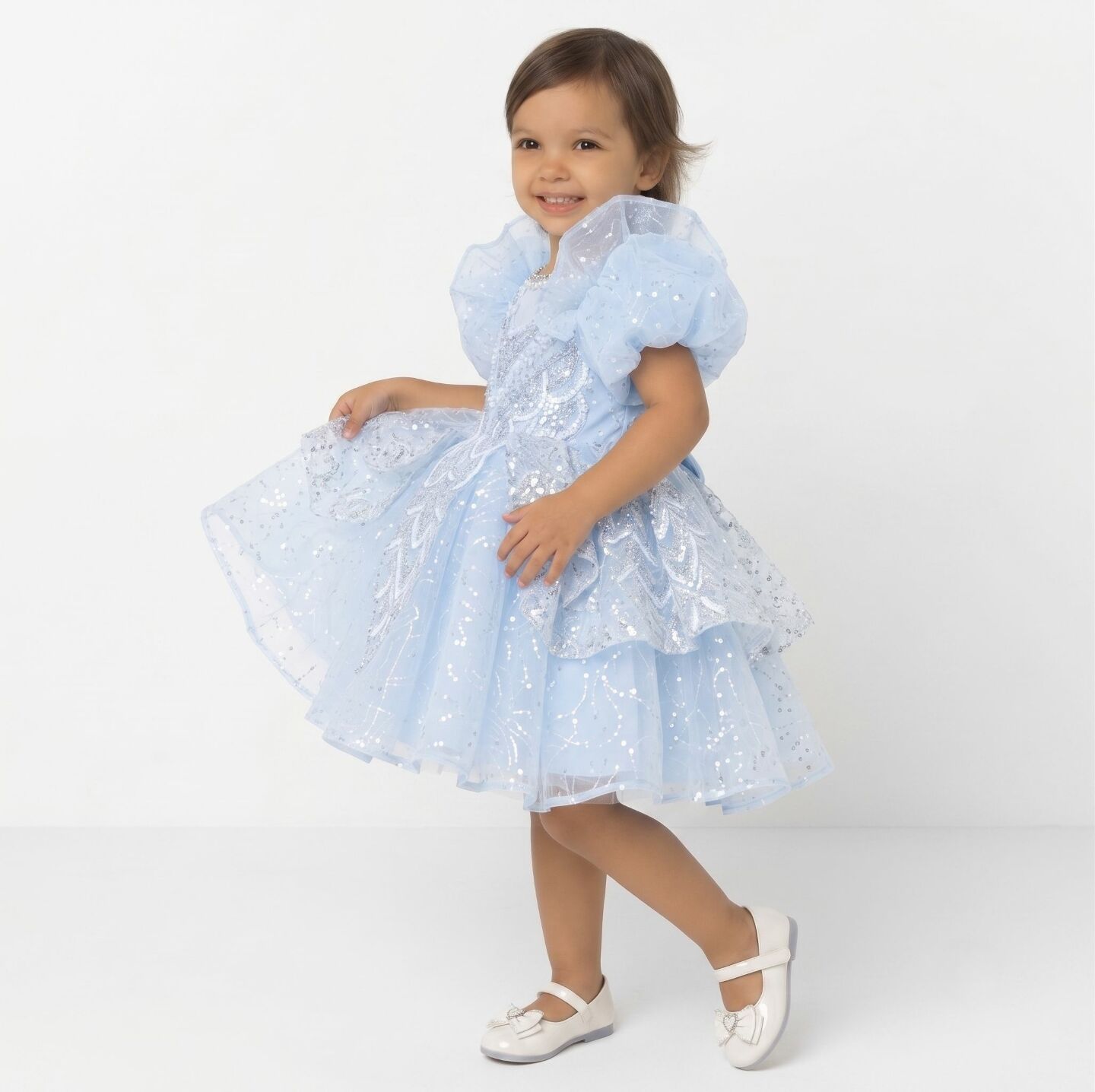 Yumi Light Blue Beaded Bodice Tiered Ruffle Toddler Party Dress | Lucys