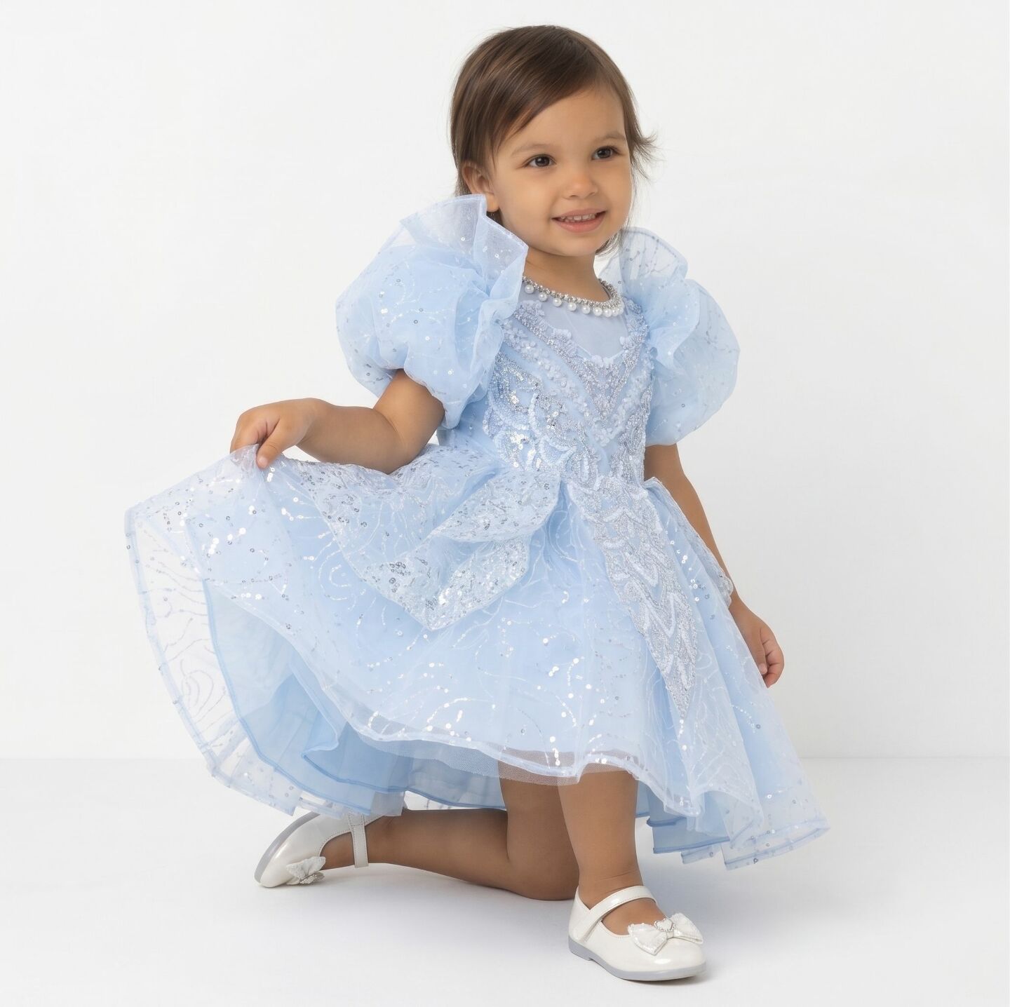 Yumi Light Blue Beaded Bodice Tiered Ruffle Toddler Party Dress | Lucys