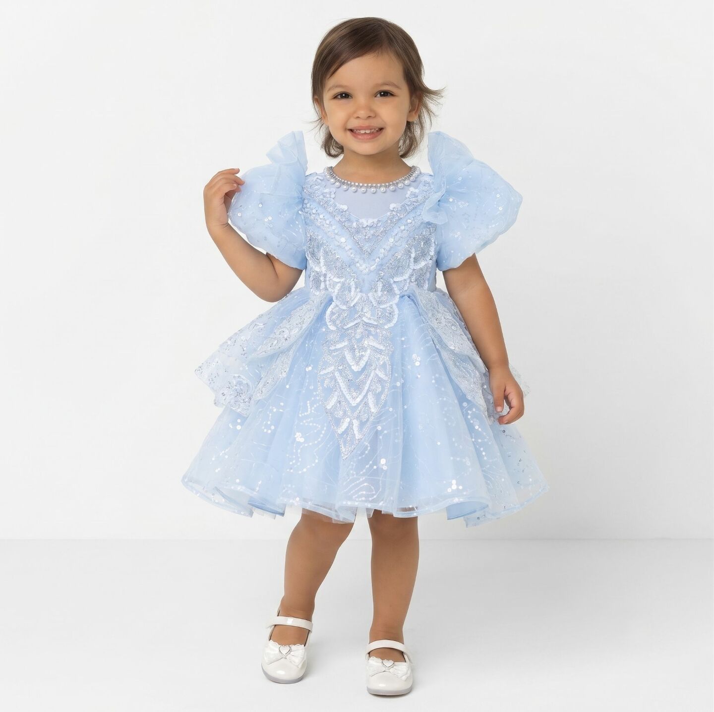Yumi Light Blue Beaded Bodice Tiered Ruffle Toddler Party Dress | Lucys