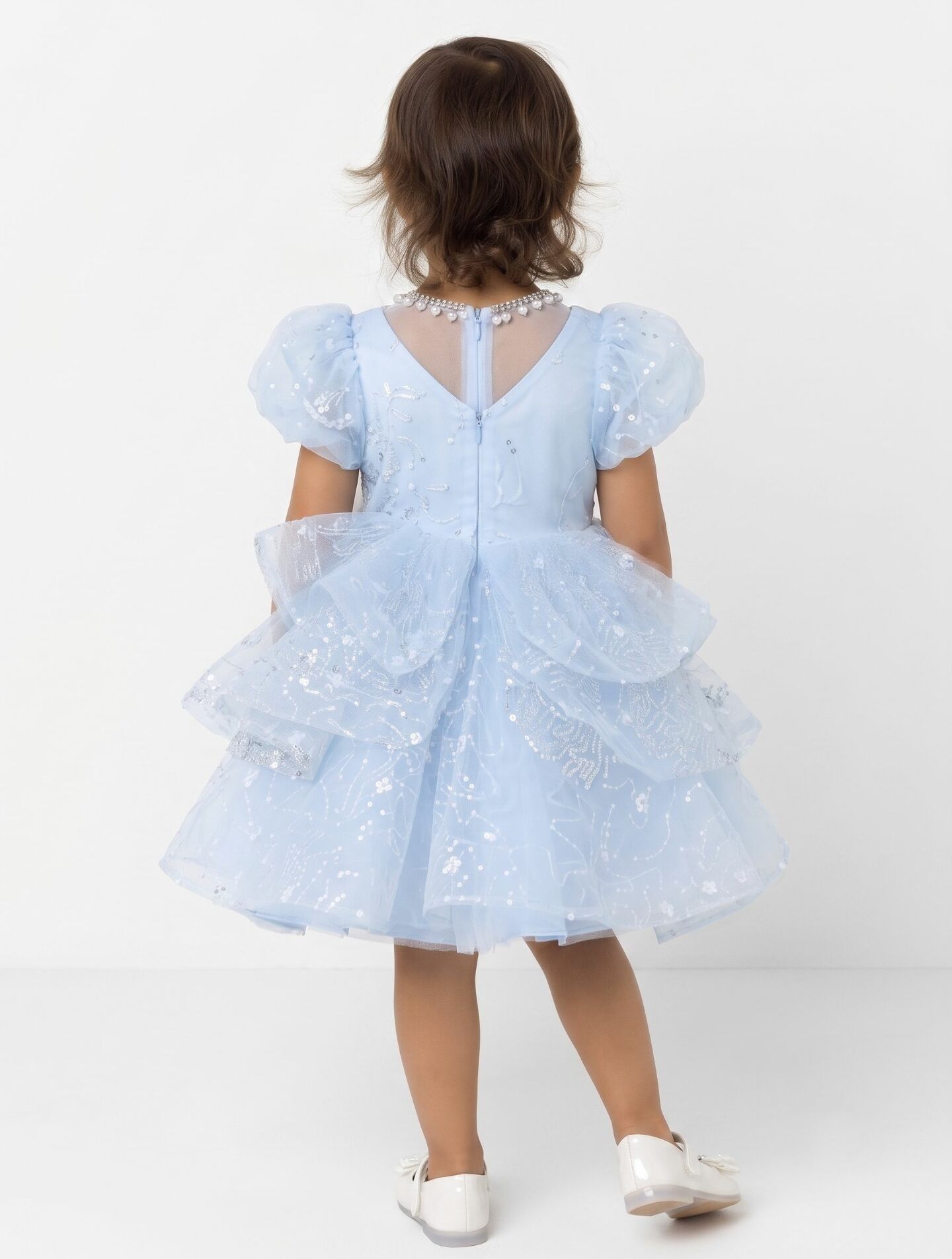Yumi Light Blue Beaded Bodice Tiered Ruffle Toddler Party Dress | Lucys