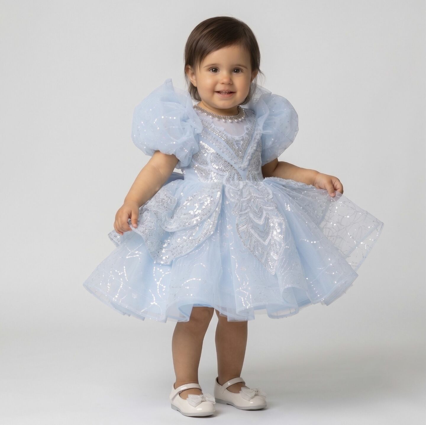 Yumi Light Blue Beaded Bodice Tiered Ruffle Baby Party Dress | Lucys