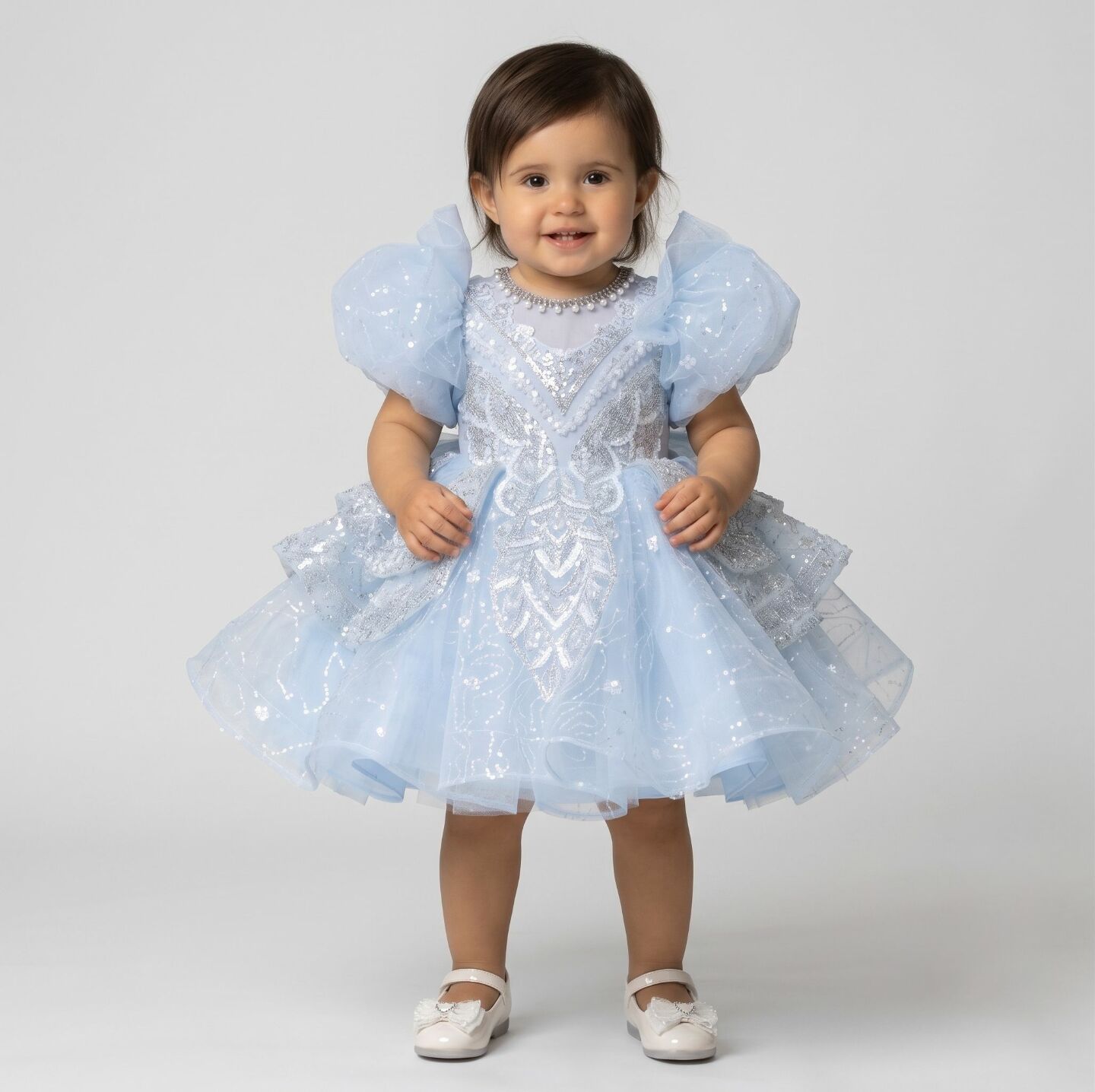Yumi Light Blue Beaded Bodice Tiered Ruffle Baby Party Dress | Lucys