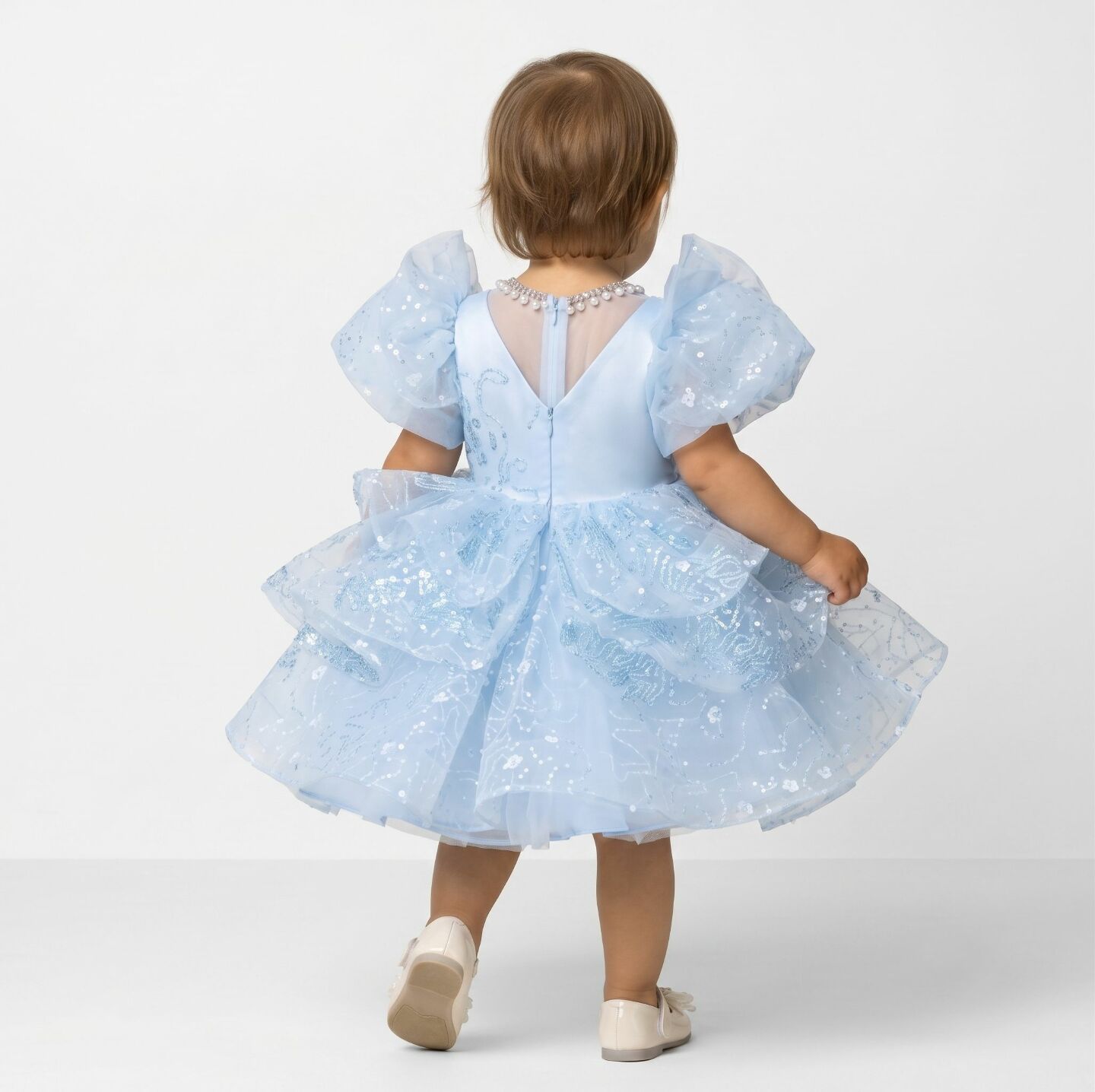 Yumi Light Blue Beaded Bodice Tiered Ruffle Baby Party Dress | Lucys