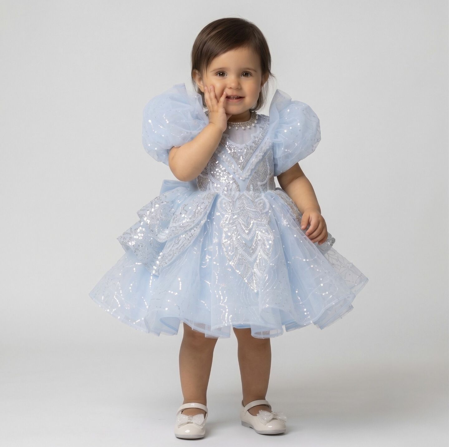Yumi Light Blue Beaded Bodice Tiered Ruffle Baby Party Dress | Lucys