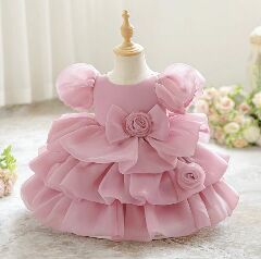 Joey Dusty Pink Puff Sleeve Rose Tiered Special Occasion Dress | Lucys