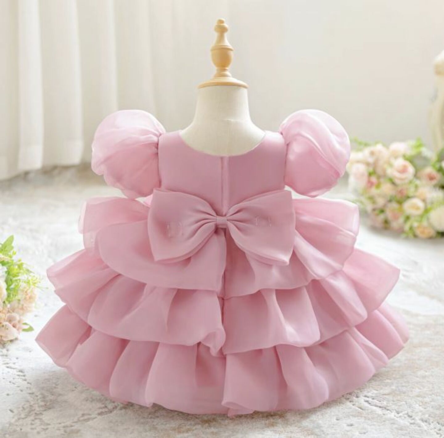 Joey Dusty Pink Puff Sleeve Rose Tiered Special Occasion Dress | Lucys