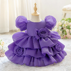 Joey Purple Puff Sleeve Rose Tiered Special Occasion Dress | Lucys