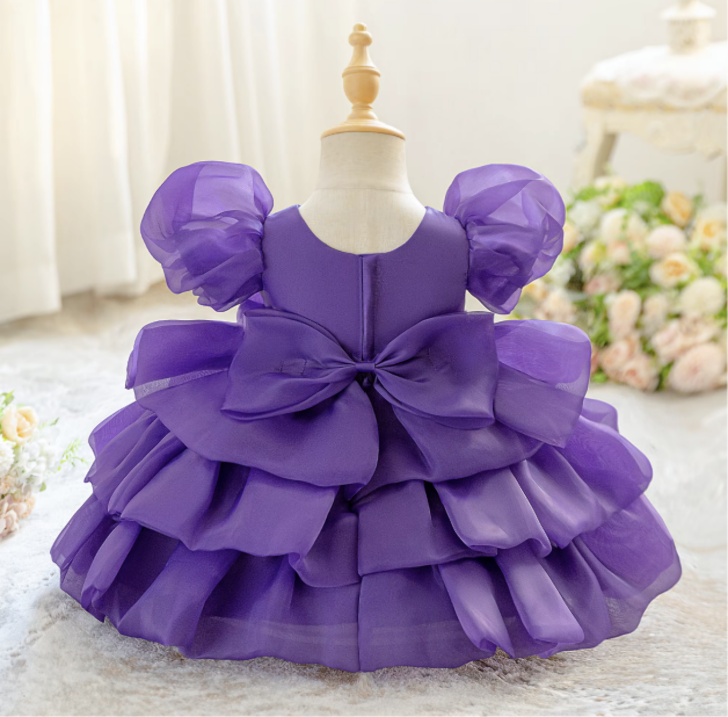 Joey Purple Puff Sleeve Rose Tiered Special Occasion Dress | Lucys