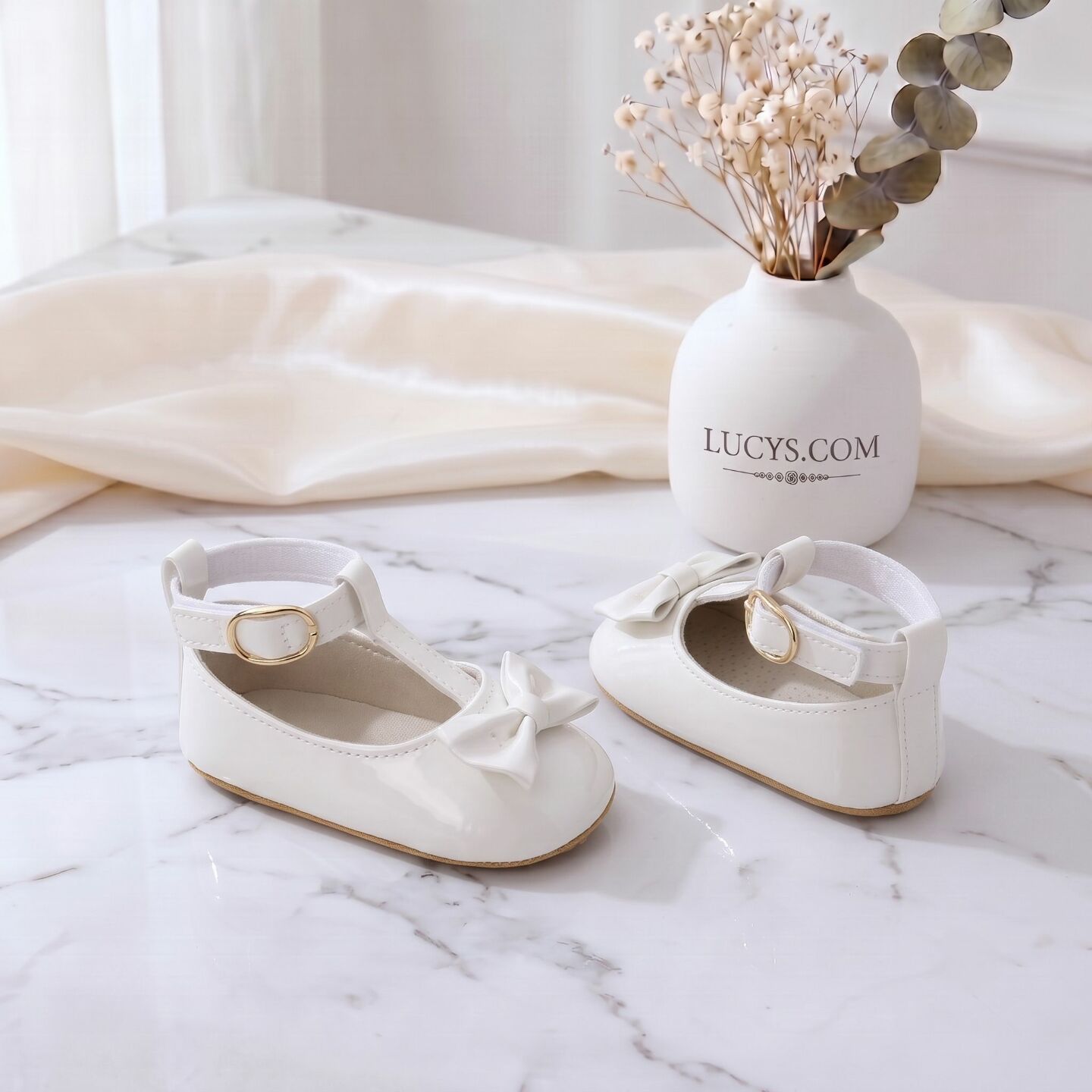 Baby Girls White Patent Bow T-Strap Mary Jane Shoes | Lucys