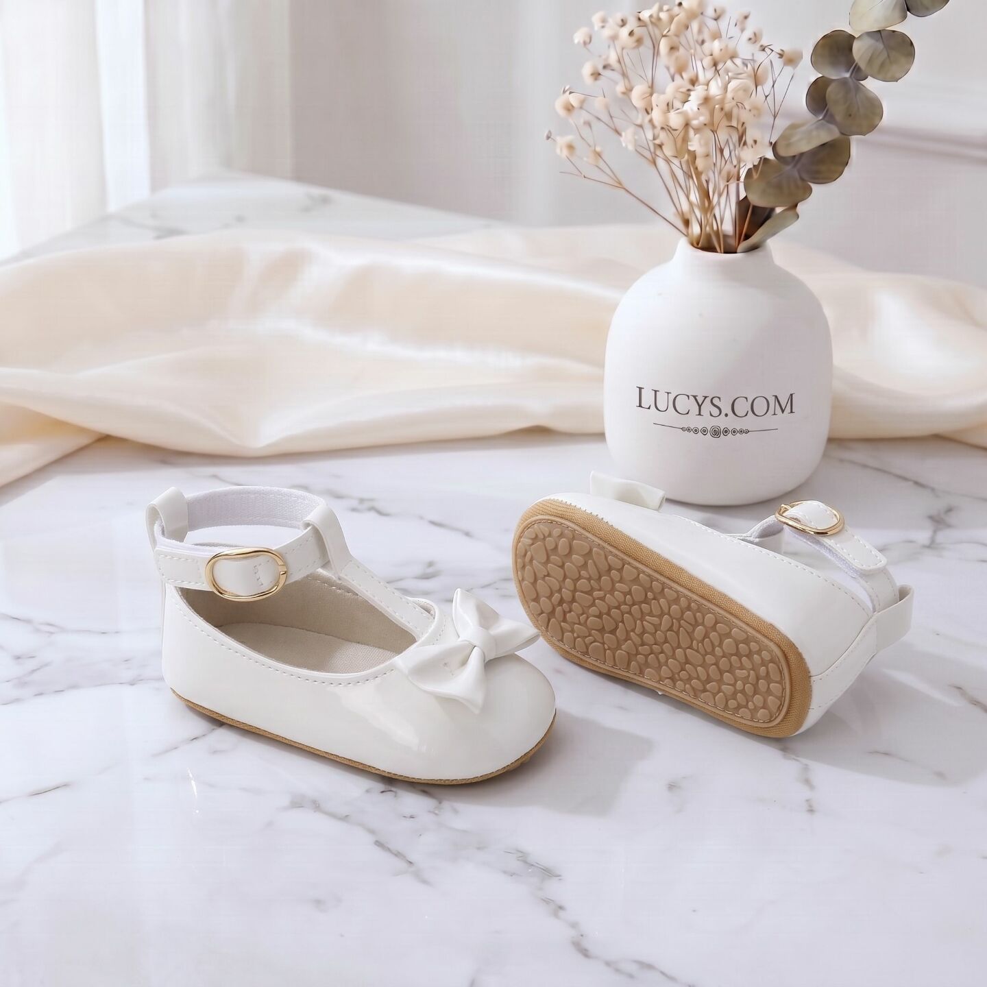 Baby Girls White Patent Bow T-Strap Mary Jane Shoes | Lucys