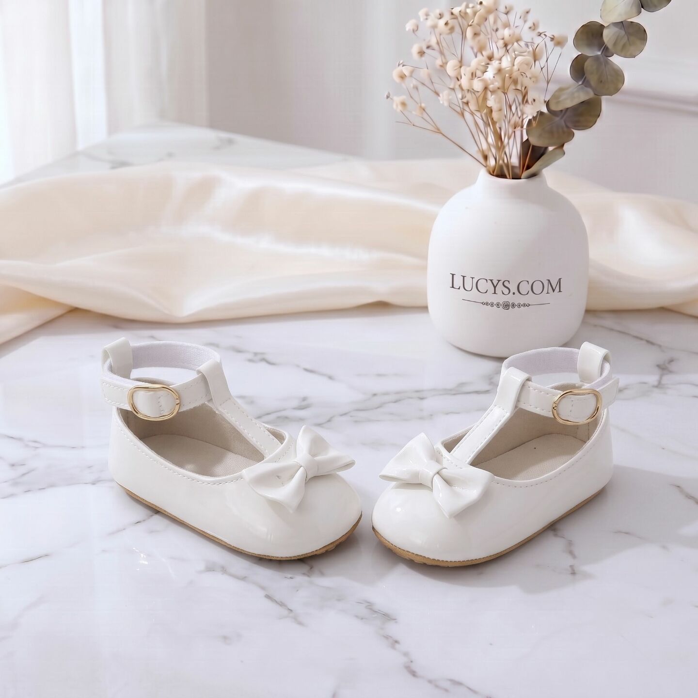 Baby Girls White Patent Bow T-Strap Mary Jane Shoes | Lucys