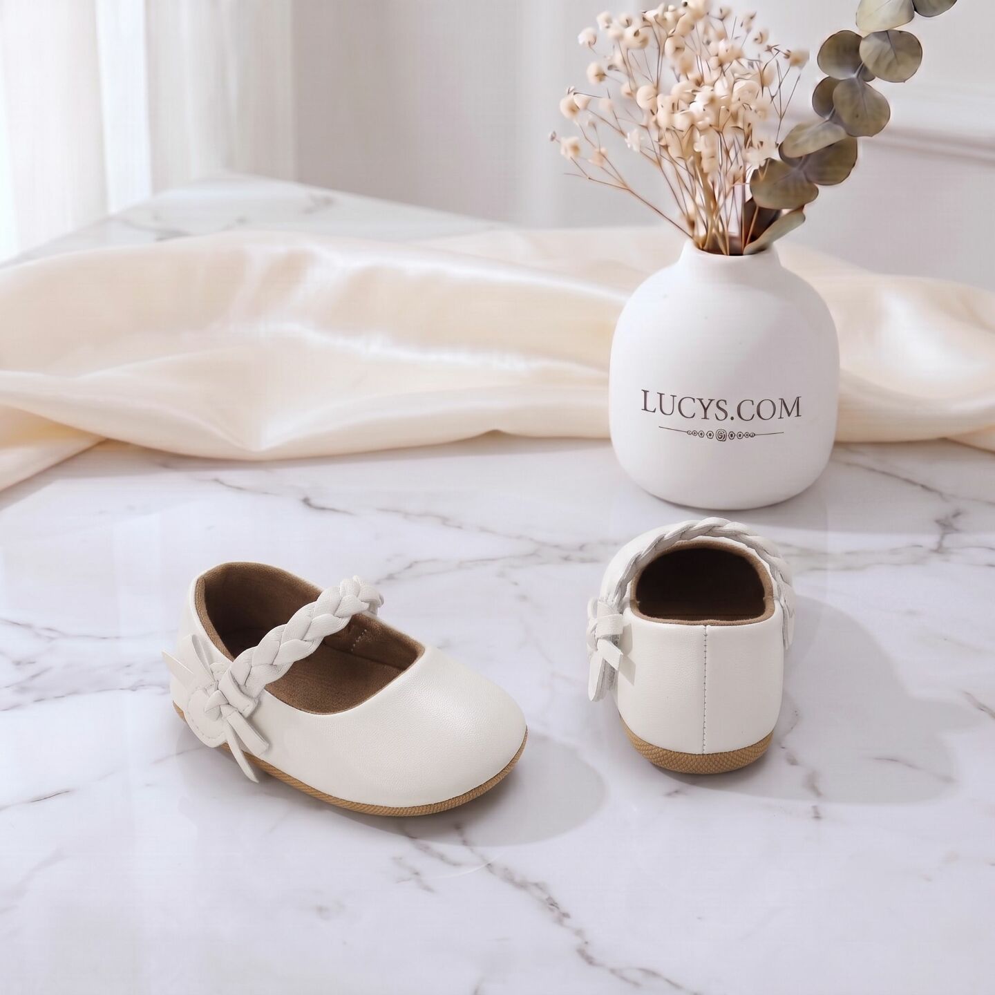 Baby Girls Ivory Braided Strap Soft Sole Mary Jane Shoes | Lucys