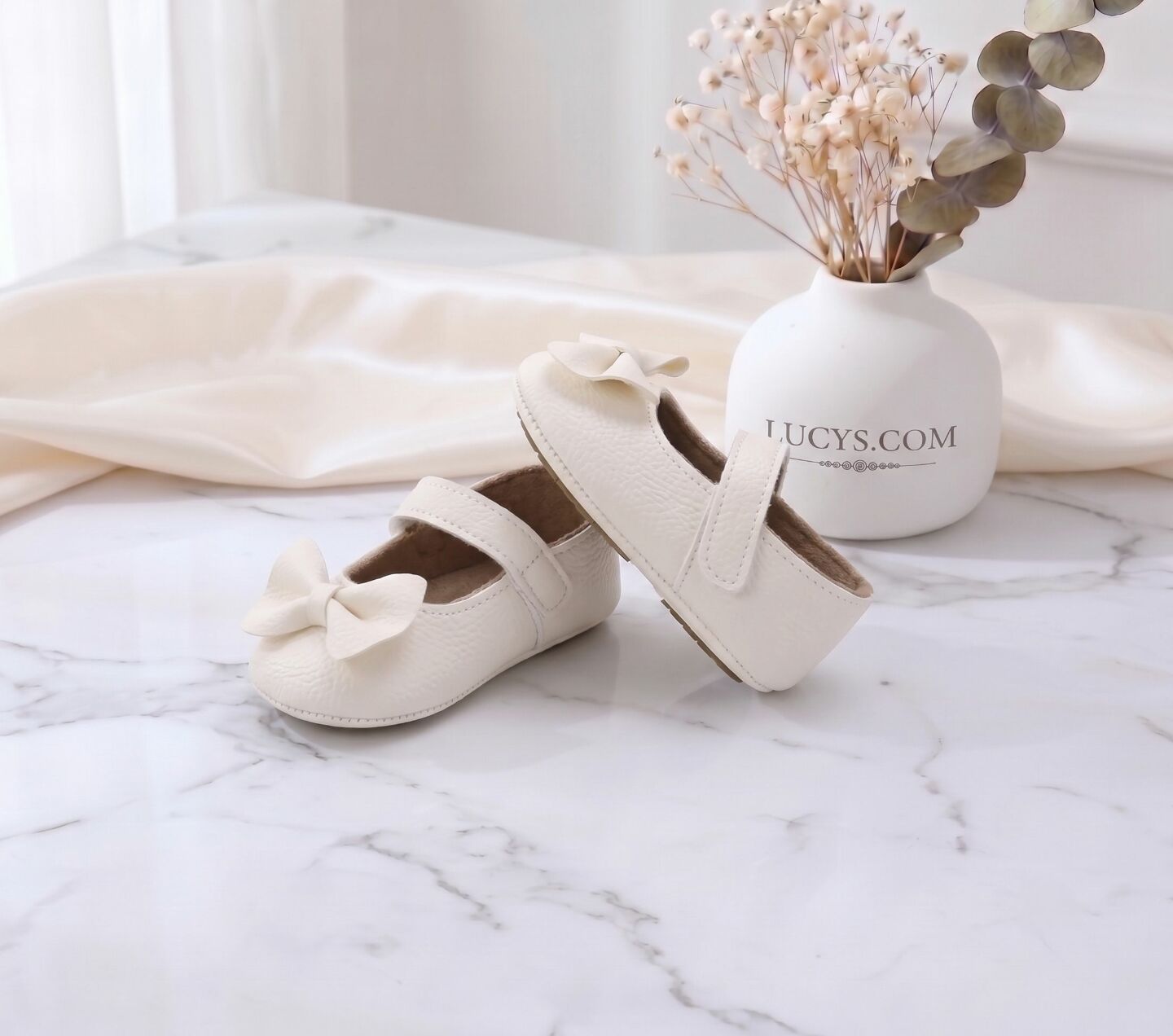 Baby Girls Ivory Big Bow Velcro Mary Jane Shoes | Lucys