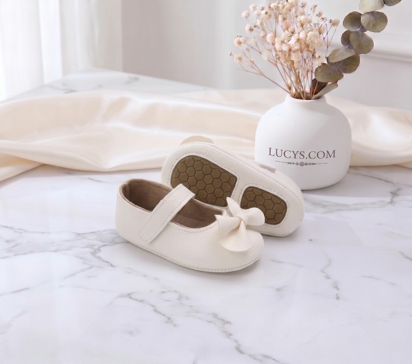 Baby Girls Ivory Big Bow Velcro Mary Jane Shoes | Lucys