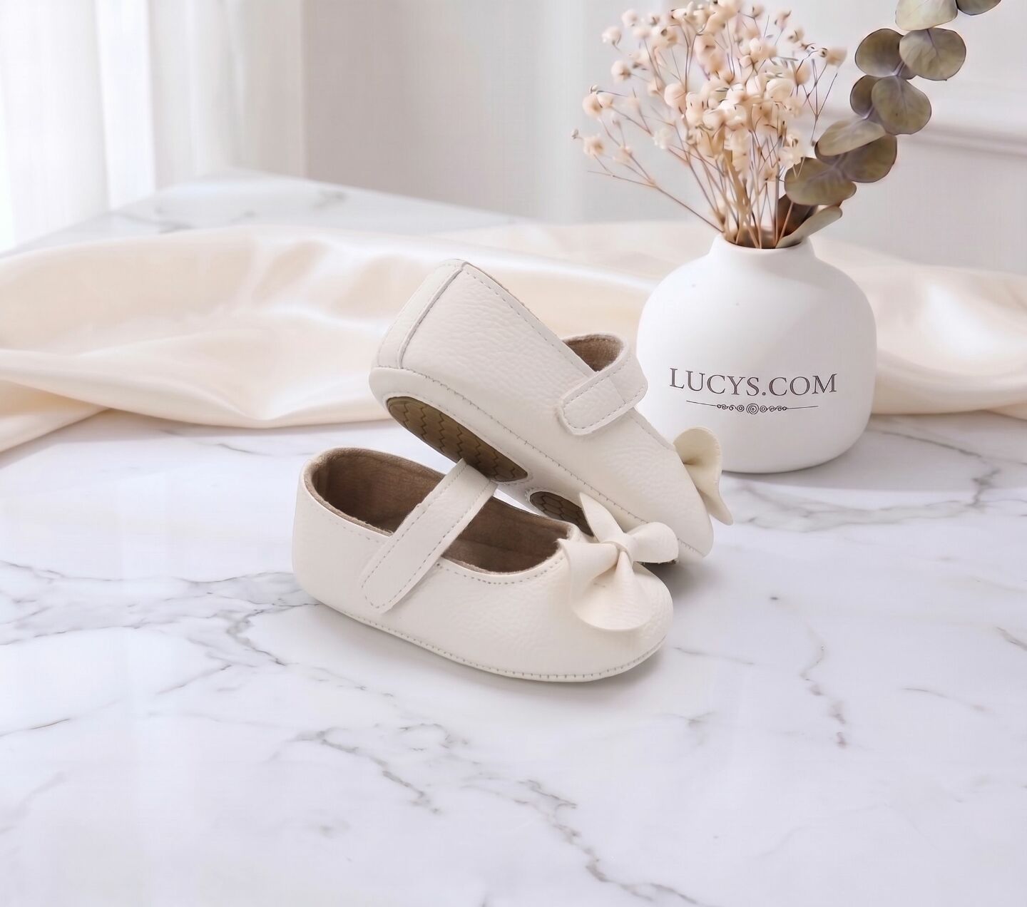 Baby Girls Ivory Big Bow Velcro Mary Jane Shoes | Lucys