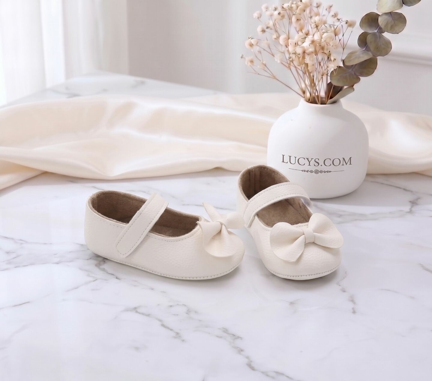 Baby Girls Ivory Big Bow Velcro Mary Jane Shoes | Lucys