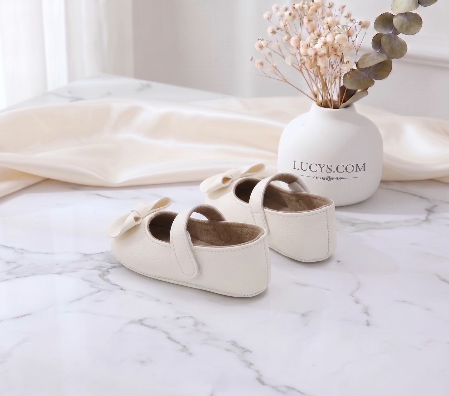 Baby Girls Ivory Big Bow Velcro Mary Jane Shoes | Lucys