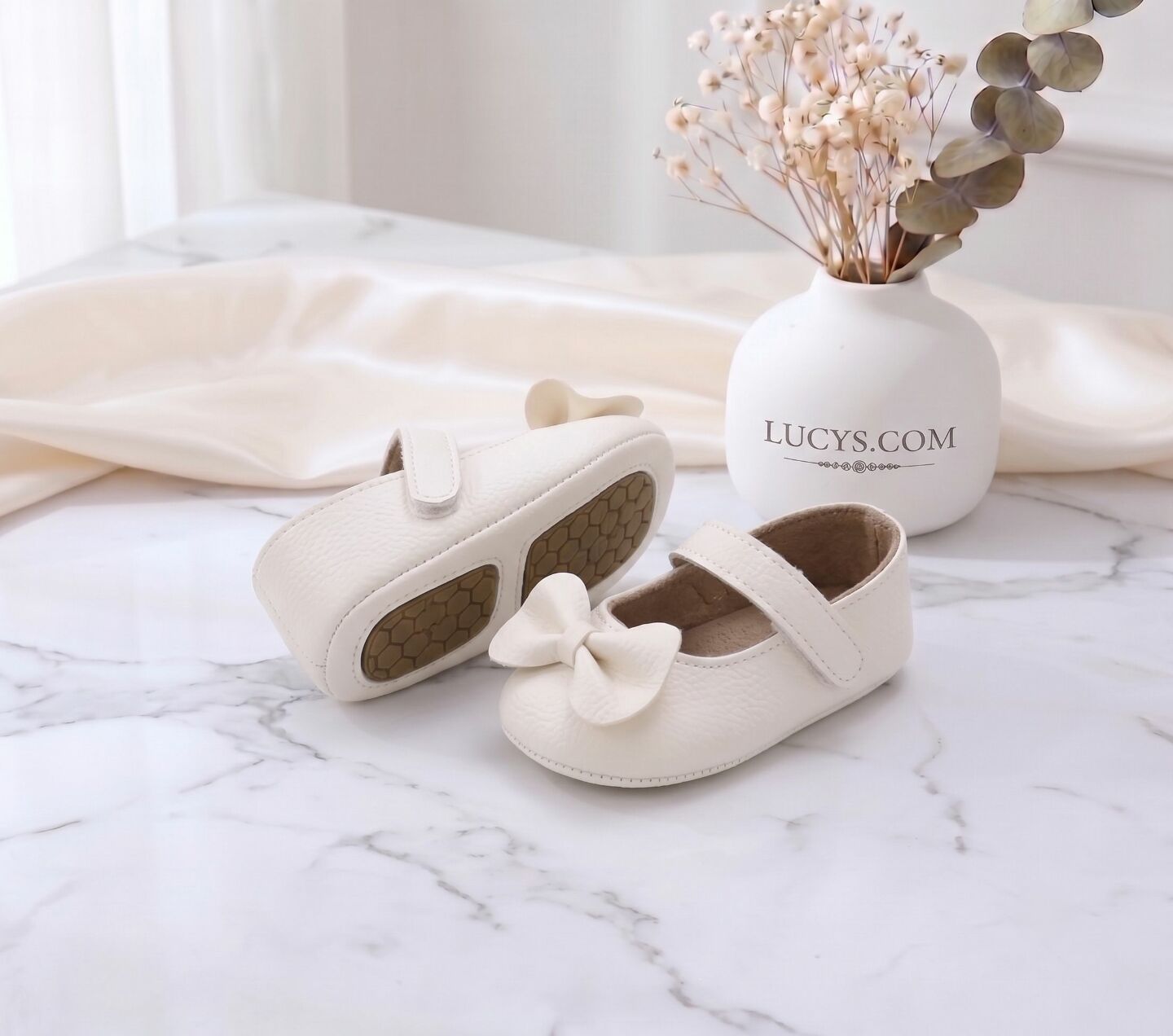 Baby Girls Ivory Big Bow Velcro Mary Jane Shoes | Lucys