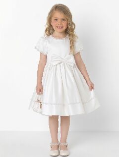 Agnes White Pearl Trim Satin Bow Girls Bridesmaid Dress | Lucys