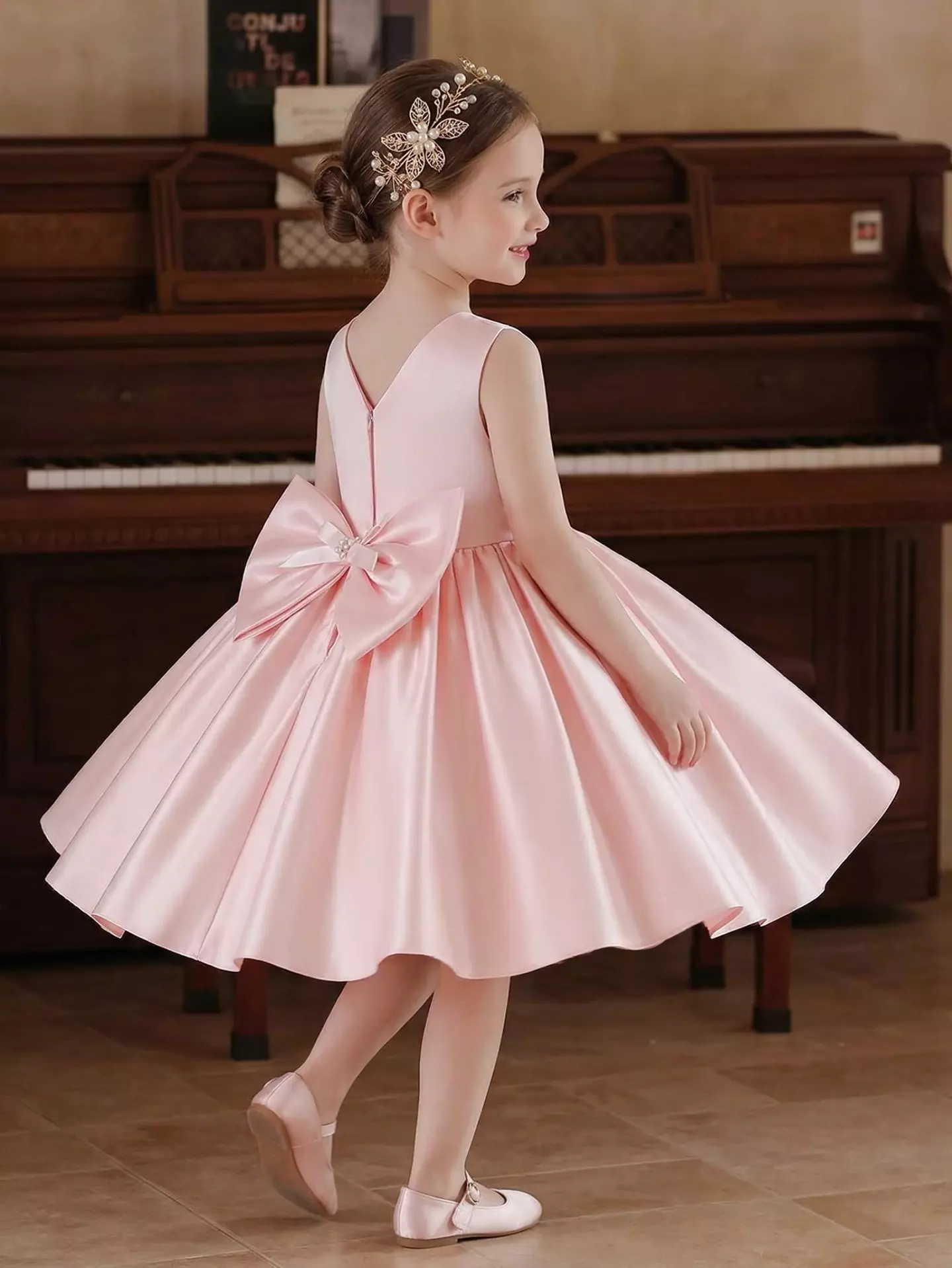 Bondi Pink Satin Bow Flower Girl Dress - Sleeveless Party Dress for Girls