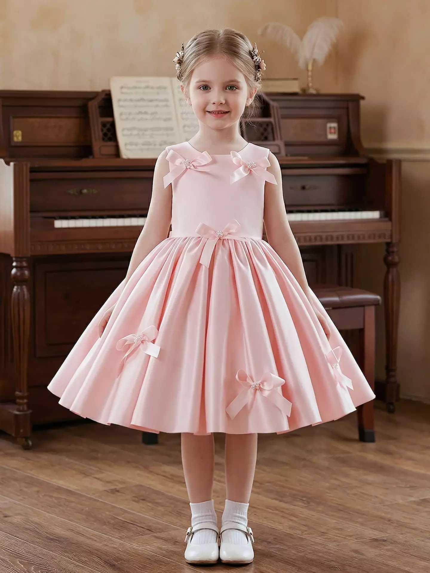 Bondi Pink Satin Bow Flower Girl Dress - Sleeveless Party Dress for Girls
