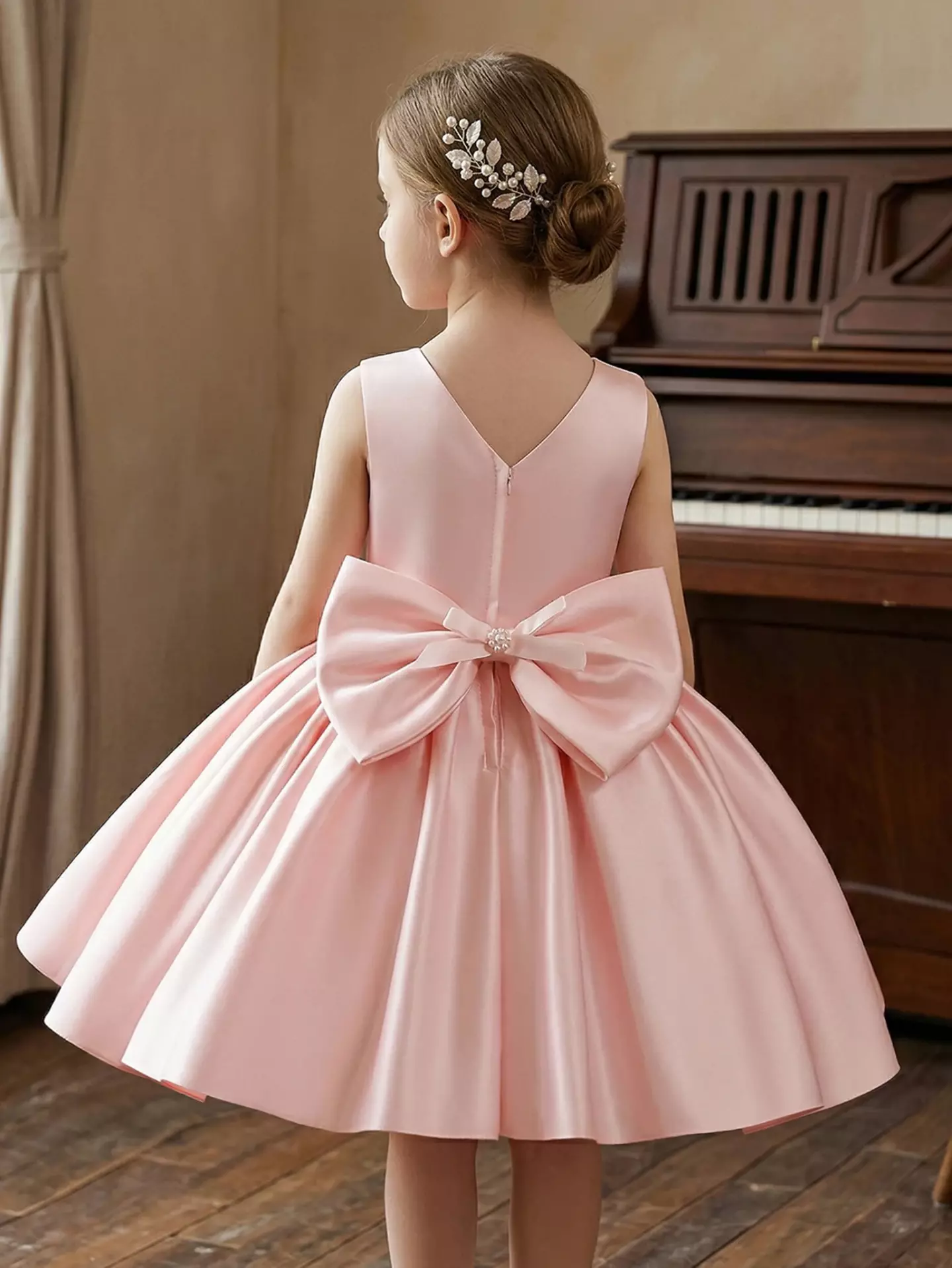 Bondi Pink Satin Bow Flower Girl Dress - Sleeveless Party Dress for Girls