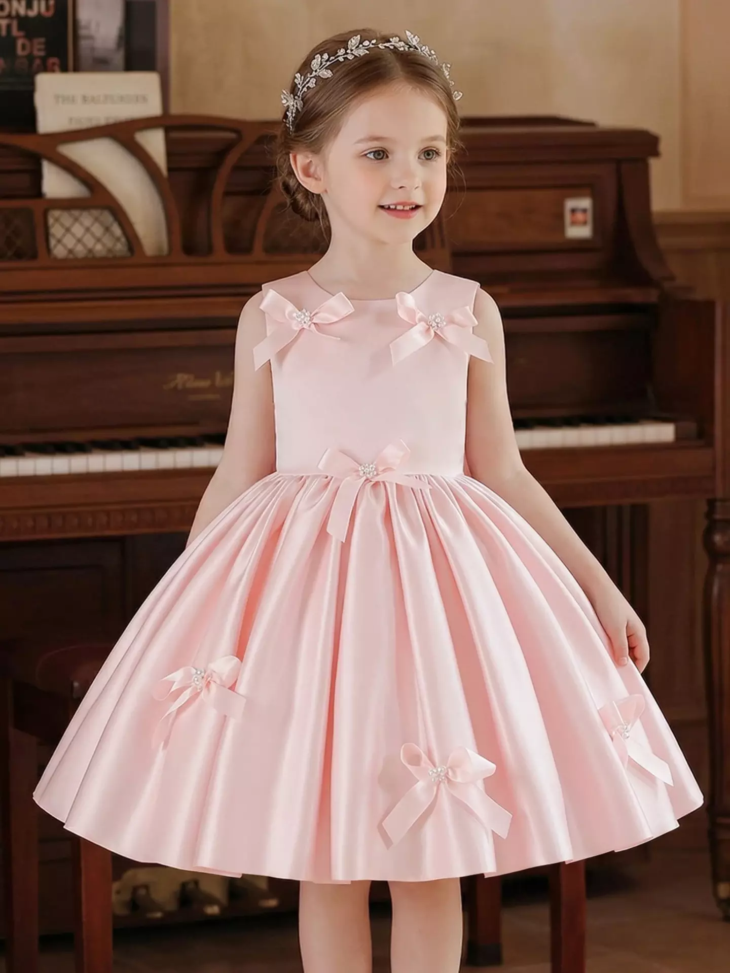 Bondi Pink Satin Bow Flower Girl Dress - Sleeveless Party Dress for Girls