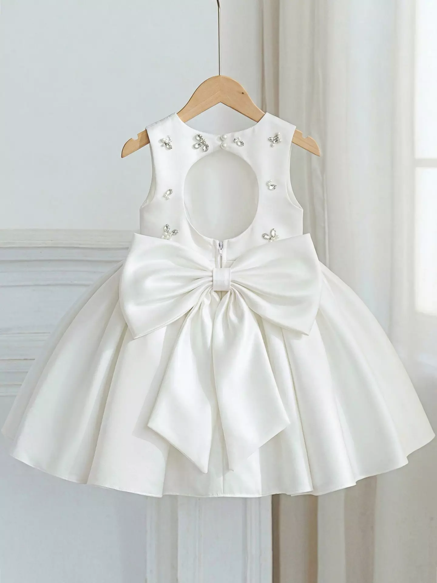 Bianca Dusty Pink Flower Girl Dress - Pearl Embellished Open-Back Party Dress for Girls