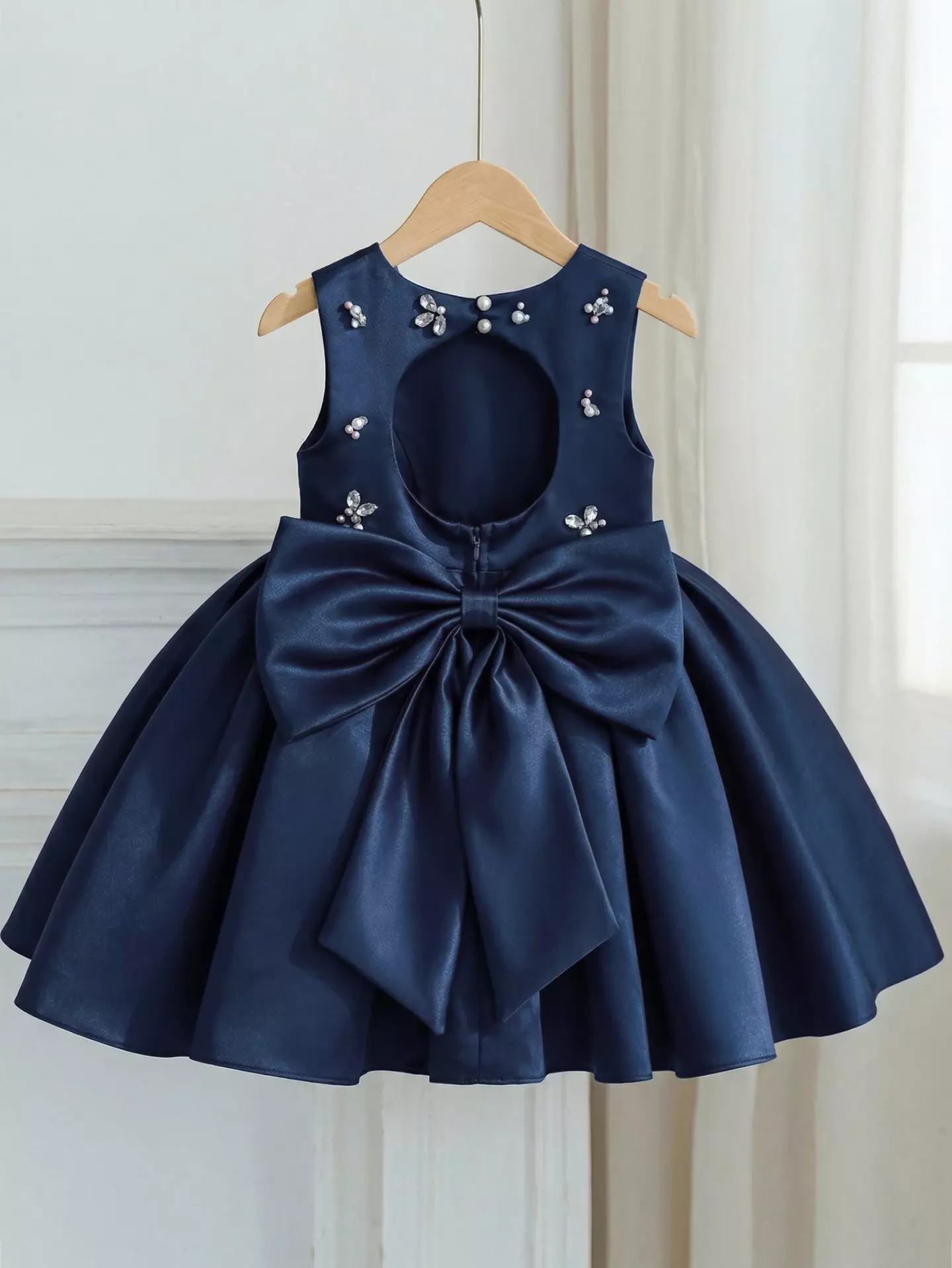 Bianca Dusty Pink Flower Girl Dress - Pearl Embellished Open-Back Party Dress for Girls