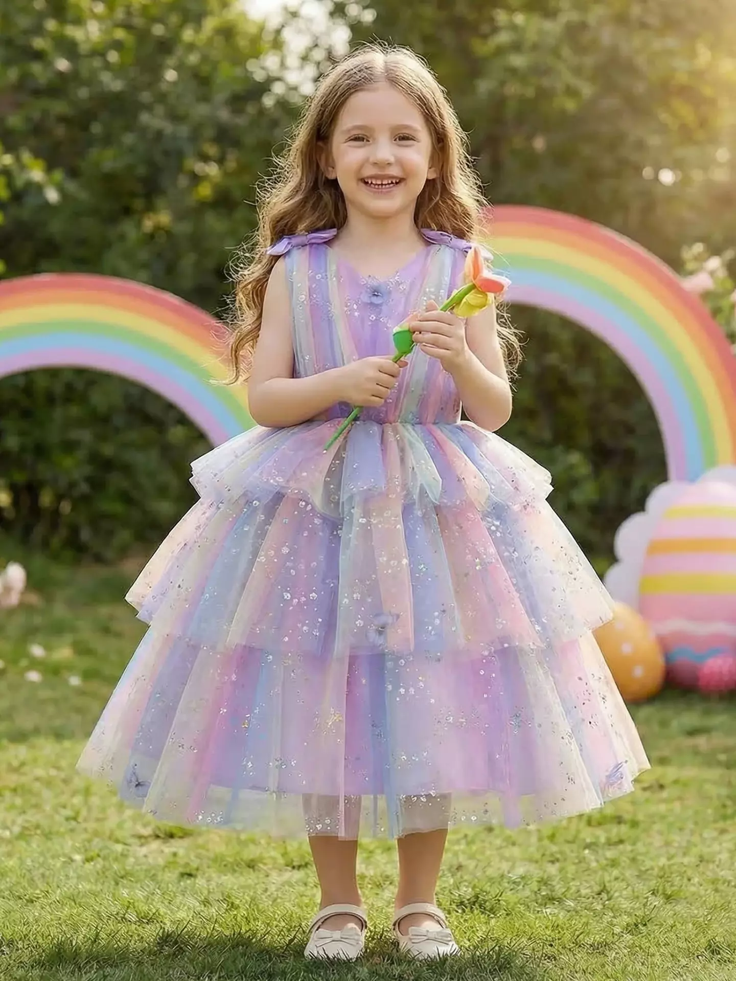 Kiki Purple Sequin Ruffle Tiered Party Dress - Knee Length Special Occasion Dress for Girls