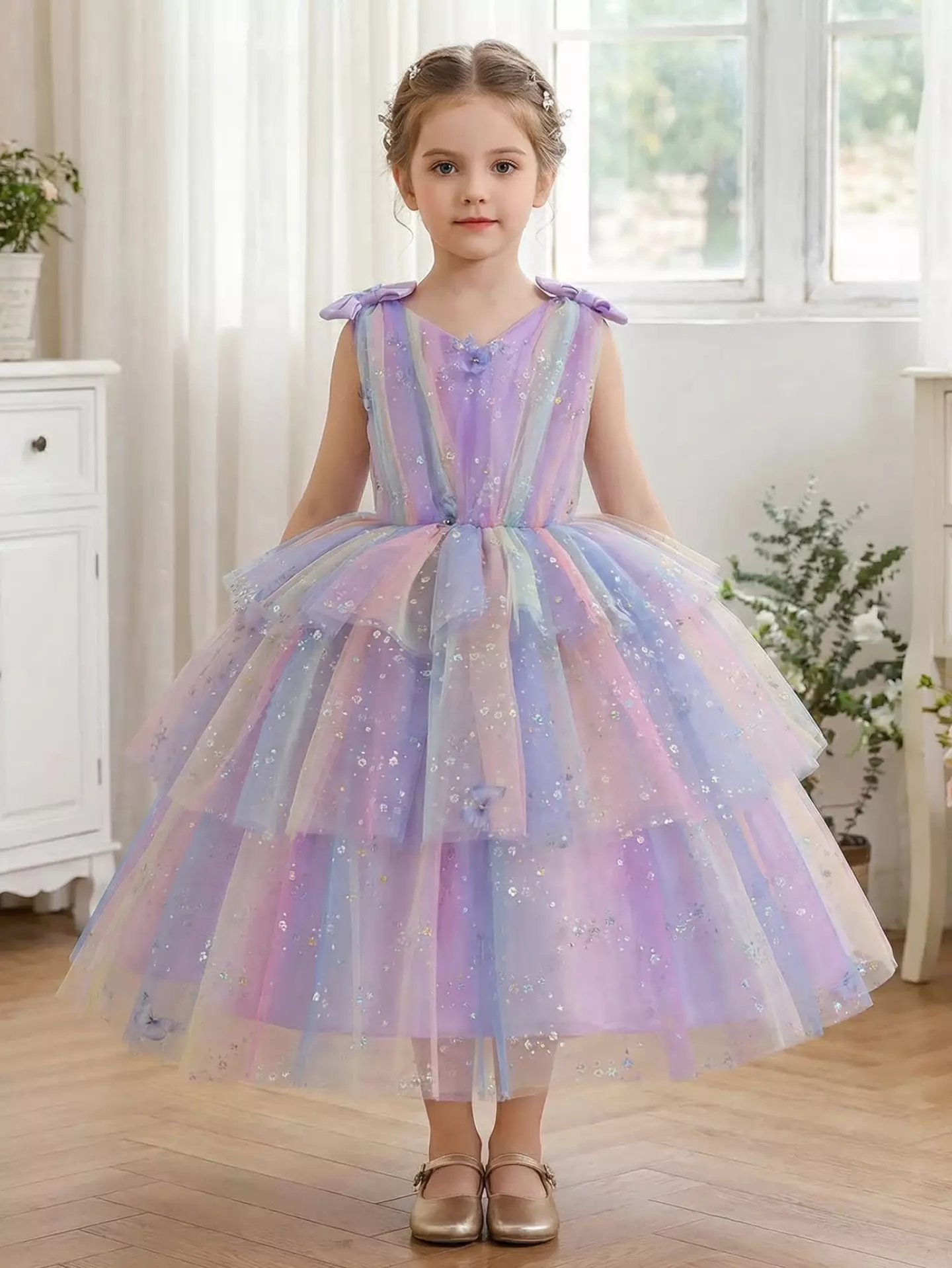 Kiki Purple Sequin Ruffle Tiered Party Dress - Knee Length Special Occasion Dress for Girls