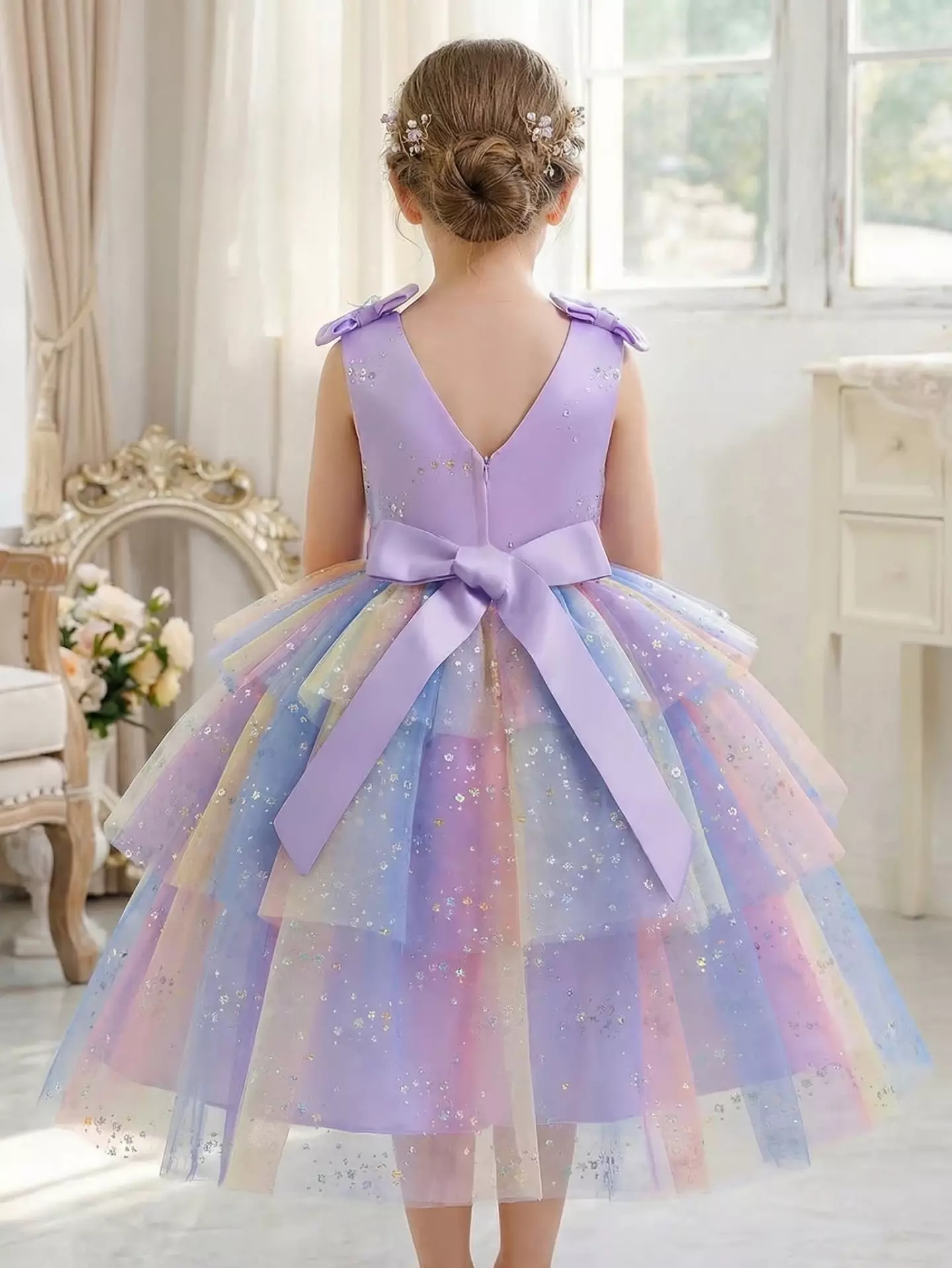 Kiki Purple Sequin Ruffle Tiered Party Dress - Knee Length Special Occasion Dress for Girls