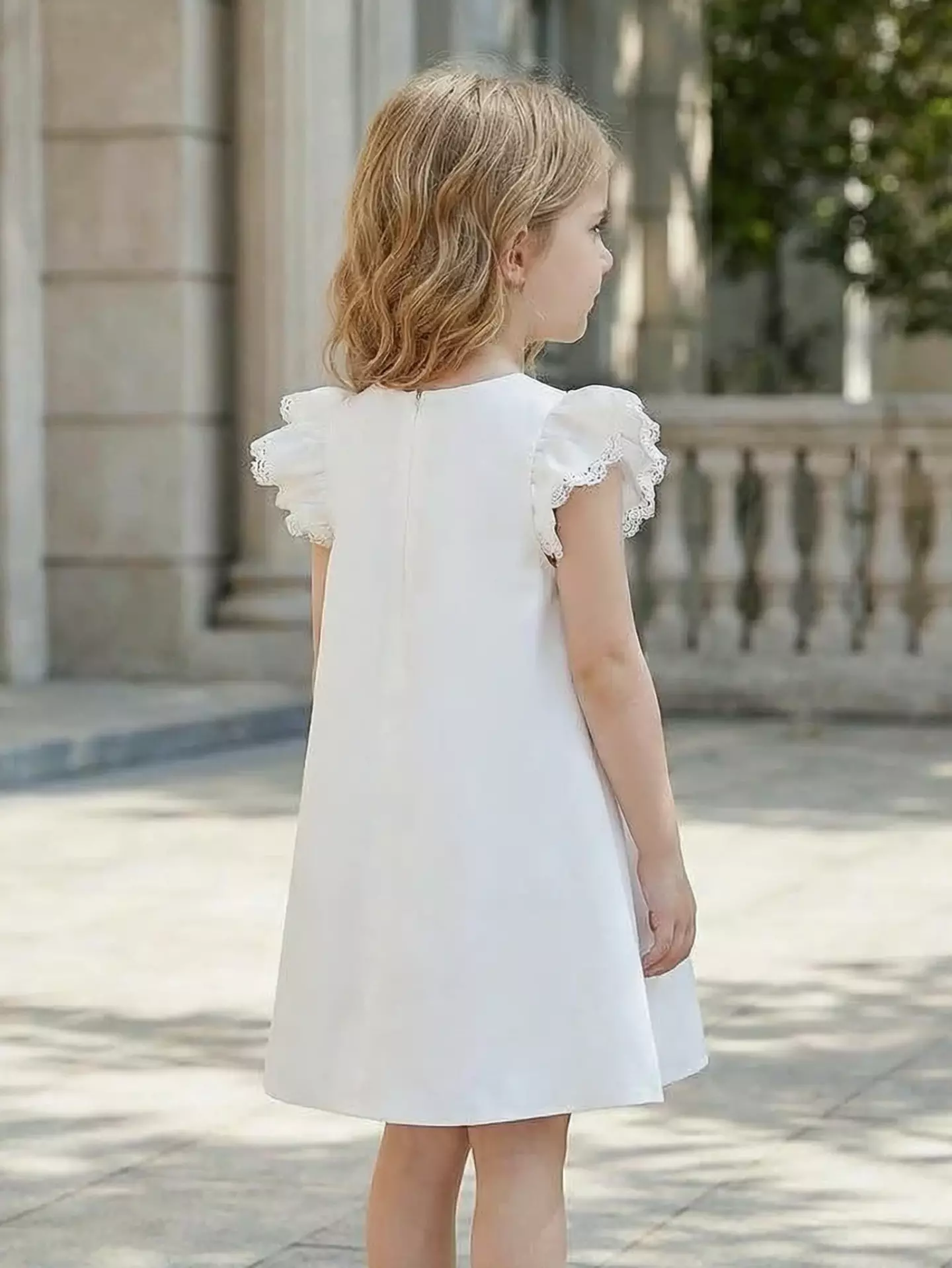 Jacinta White Flutter Sleeve Flower Girl Dress - Elegant Knee Length Special Occasion Dress for Girls