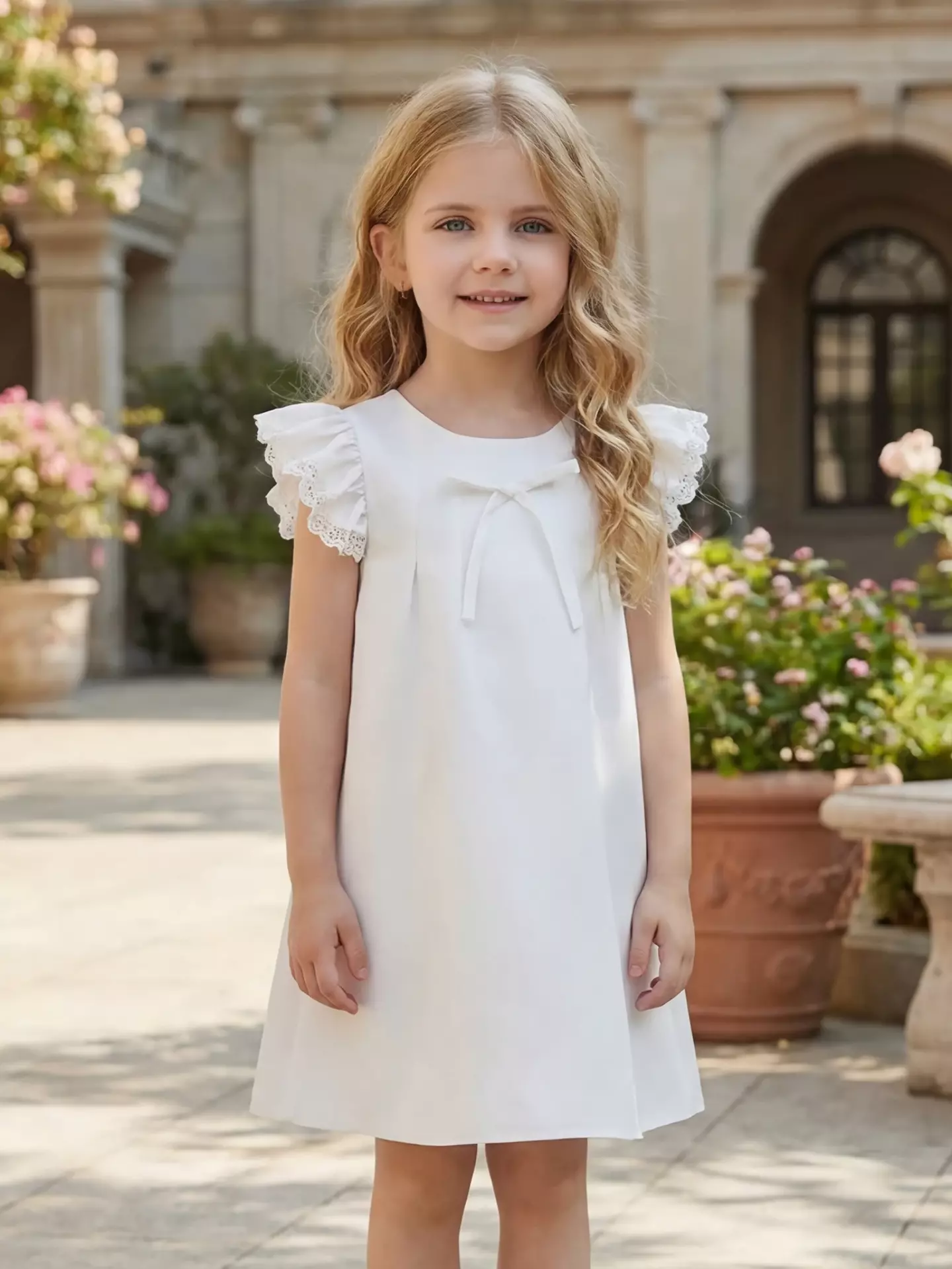 Jacinta White Flutter Sleeve Flower Girl Dress - Elegant Knee Length Special Occasion Dress for Girls