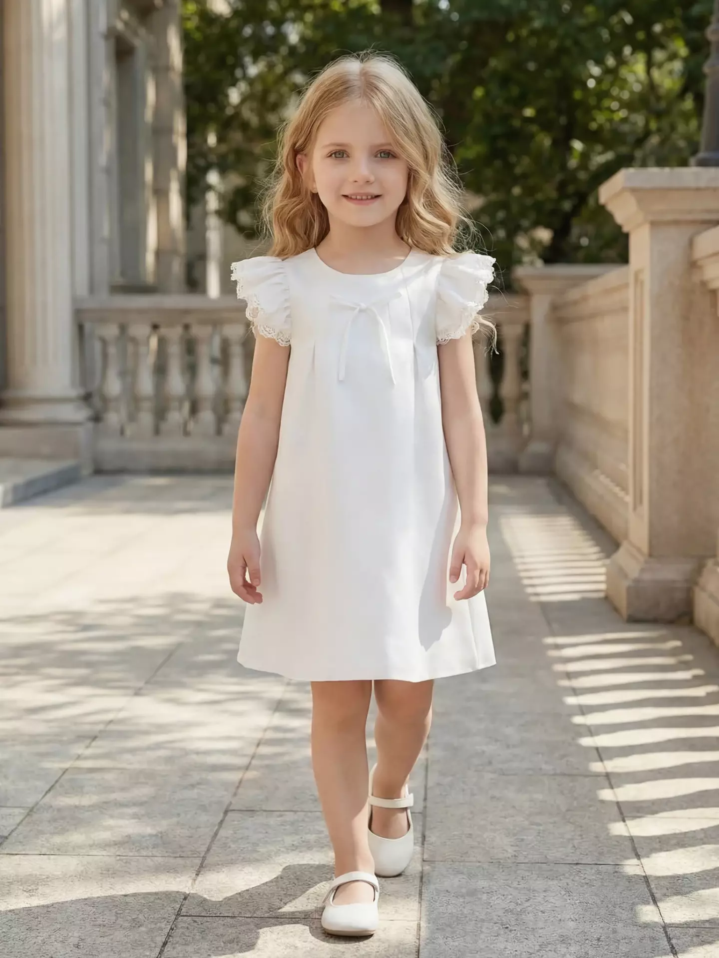 Jacinta White Flutter Sleeve Flower Girl Dress - Elegant Knee Length Special Occasion Dress for Girls