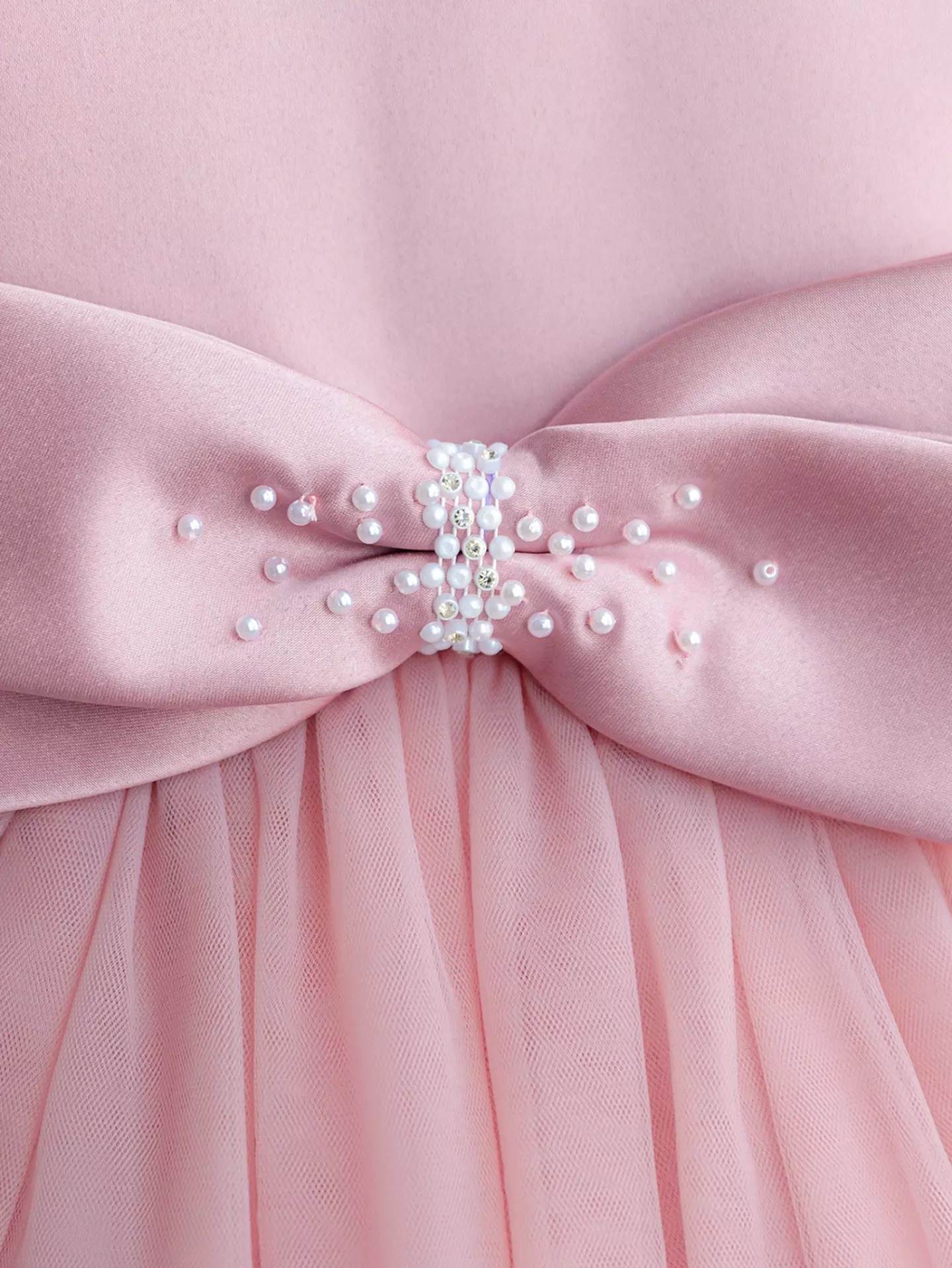 Nina Dusty Pink Pearl Bow Party Dress - Elegant Knee Length Special Occasion Dress for Girls