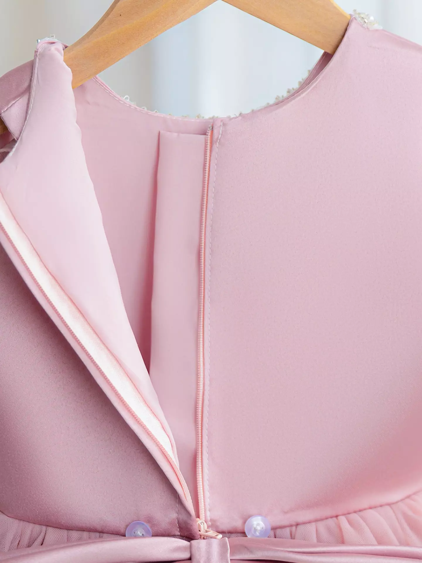 Nina Dusty Pink Pearl Bow Party Dress - Elegant Knee Length Special Occasion Dress for Girls