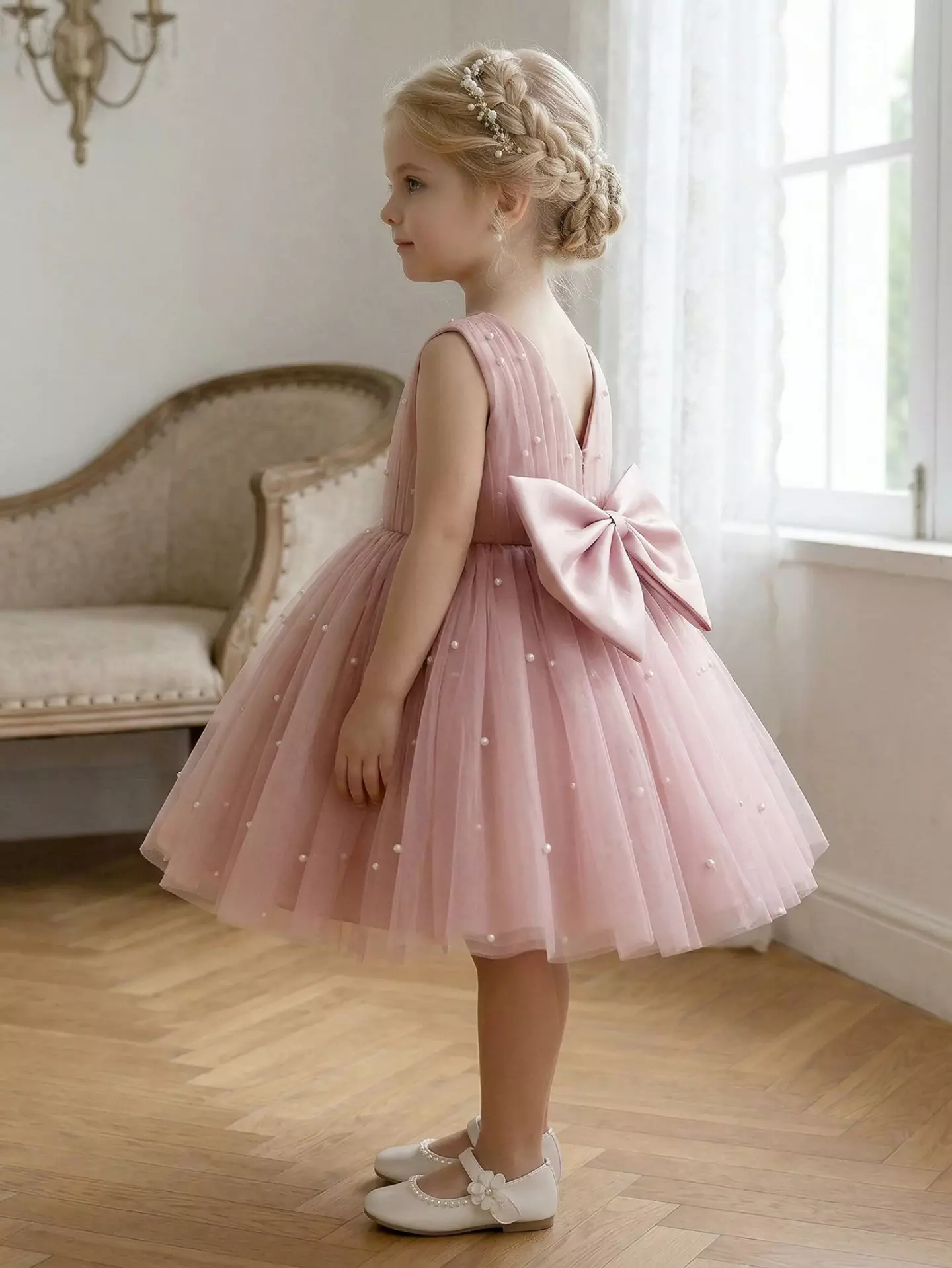 Miley Dusty Pink Pearl Tulle Party Dress - Girls Special Occasion Dress