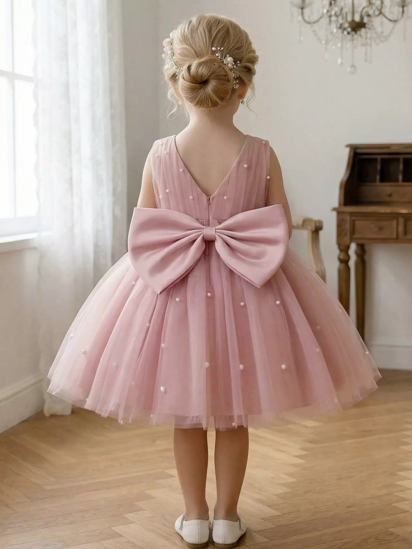 Miley Dusty Pink Pearl Tulle Party Dress - Girls Special Occasion Dress