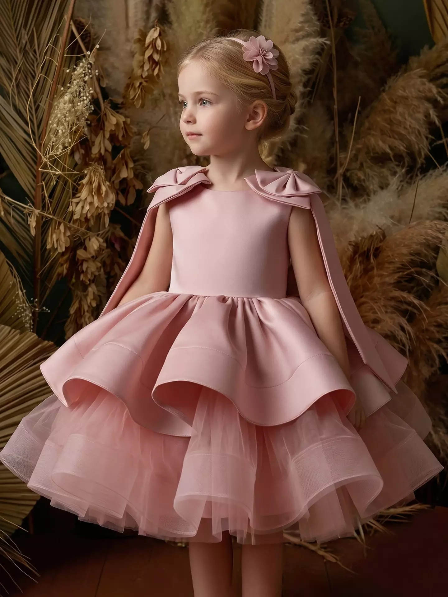 Girls Dusty Pink Tiered Ruffle Party Dress - Kim, Knee Length