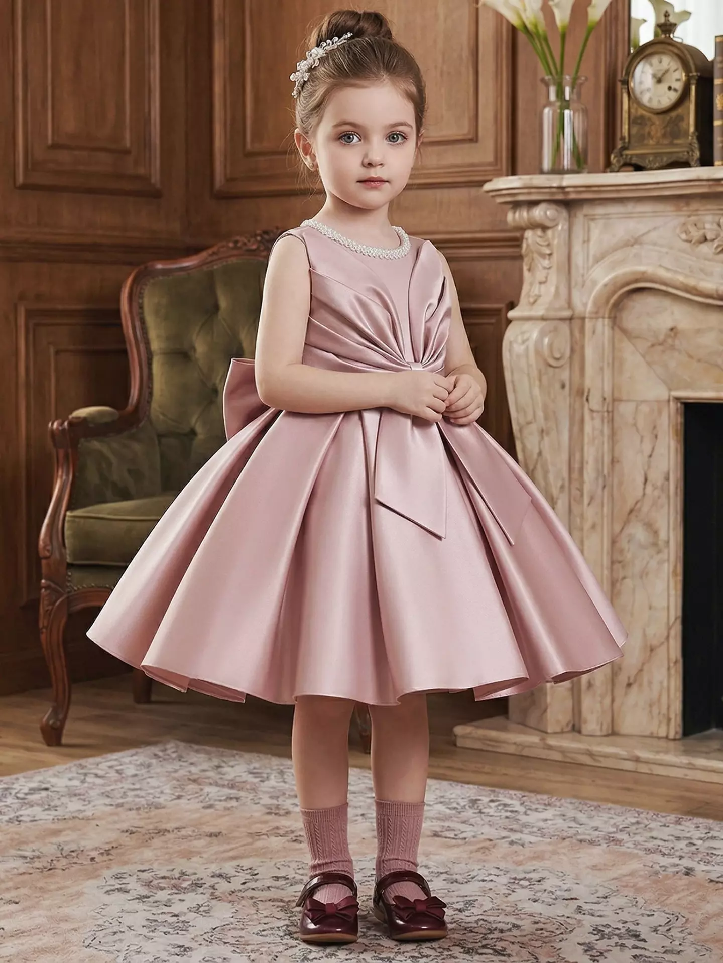 Paige Dusty Pink Satin Bow Dress - Girls Special Occasion Dress