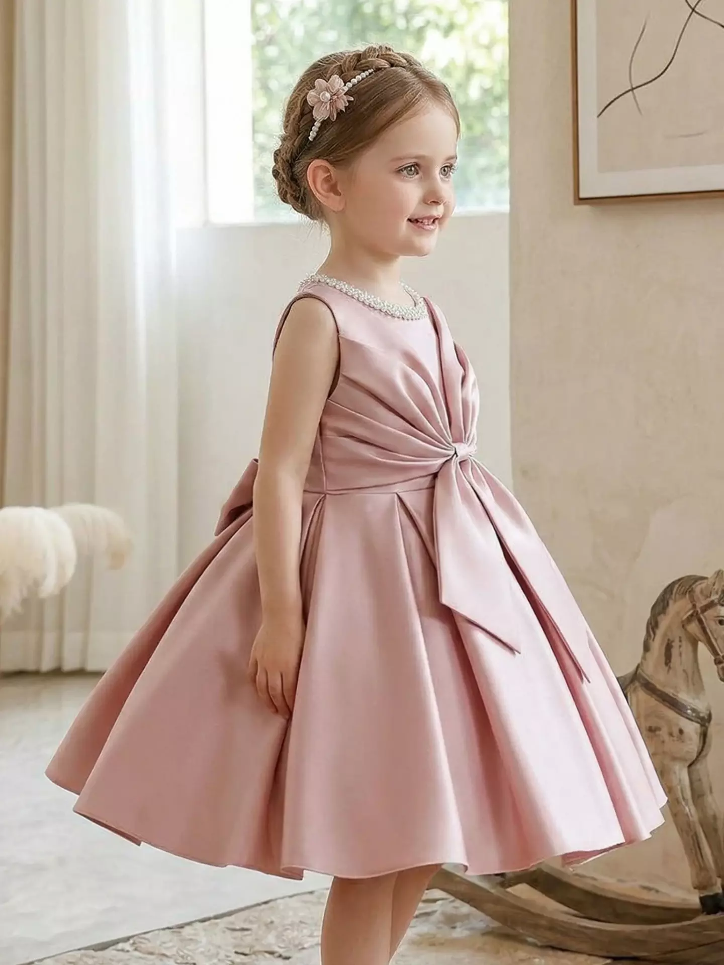 Paige Dusty Pink Satin Bow Dress - Girls Special Occasion Dress