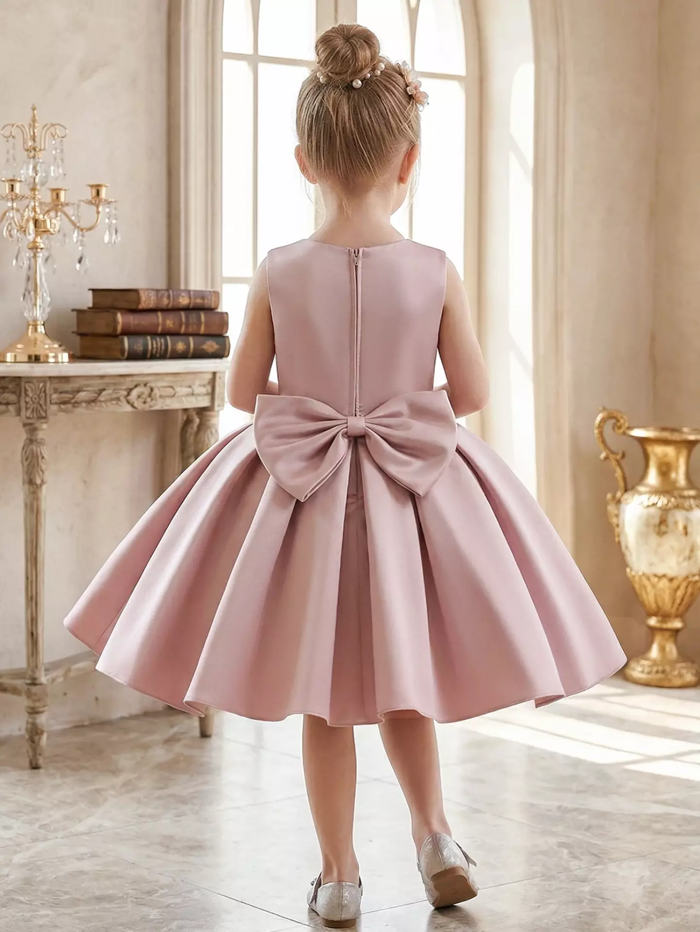 Paige Dusty Pink Satin Bow Dress - Girls Special Occasion Dress