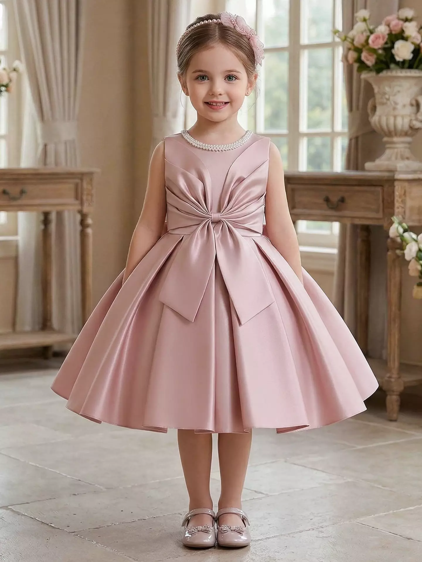 Paige Dusty Pink Satin Bow Dress - Girls Special Occasion Dress