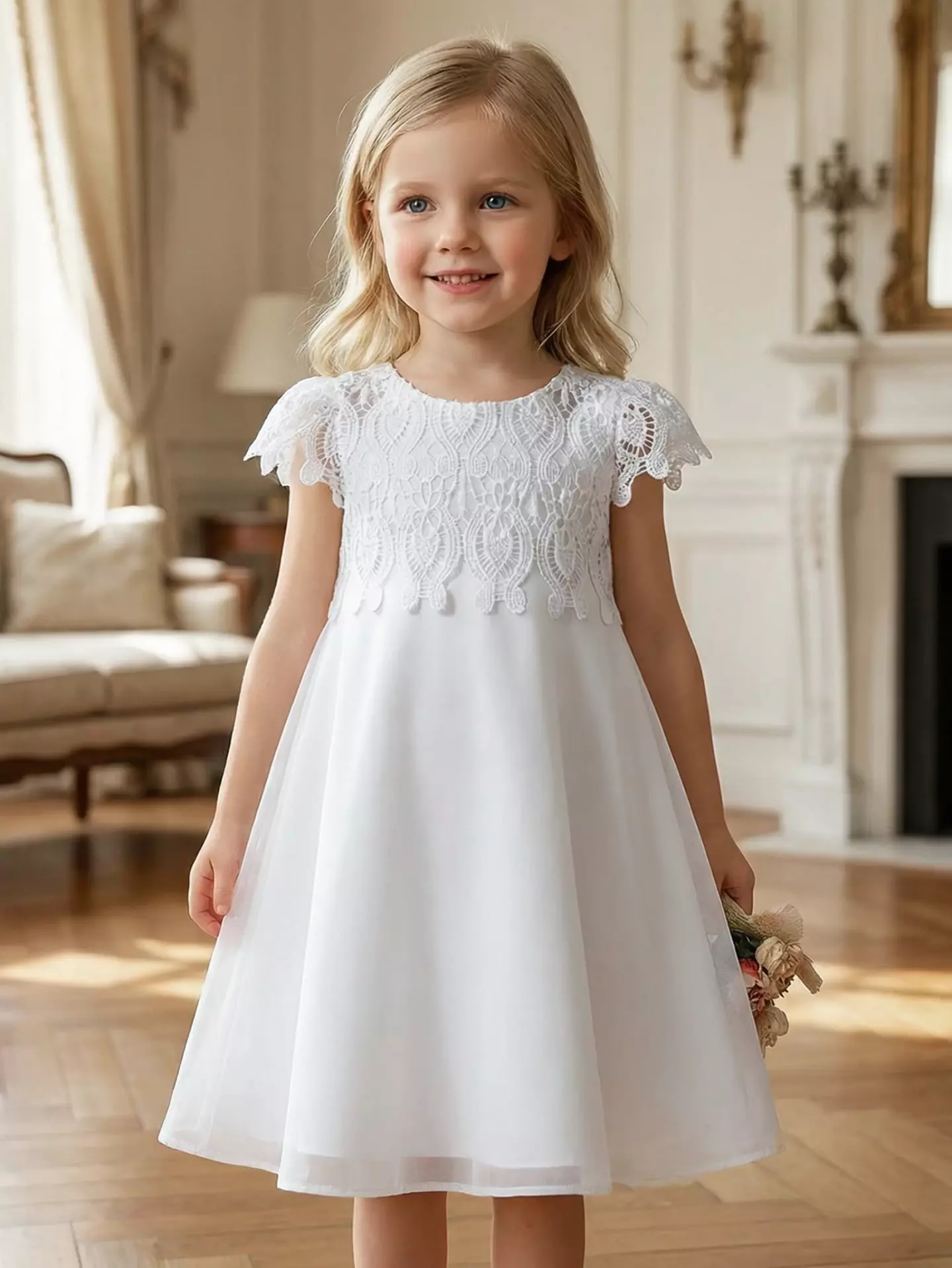 Taylor White Lace Flower Girl Dress - Girls Special Occasion Dress