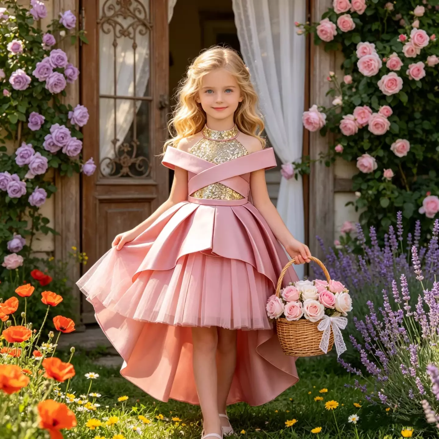 Rosedith Maroon Beaded Off-Shoulder Junior Bridesmaid Dress