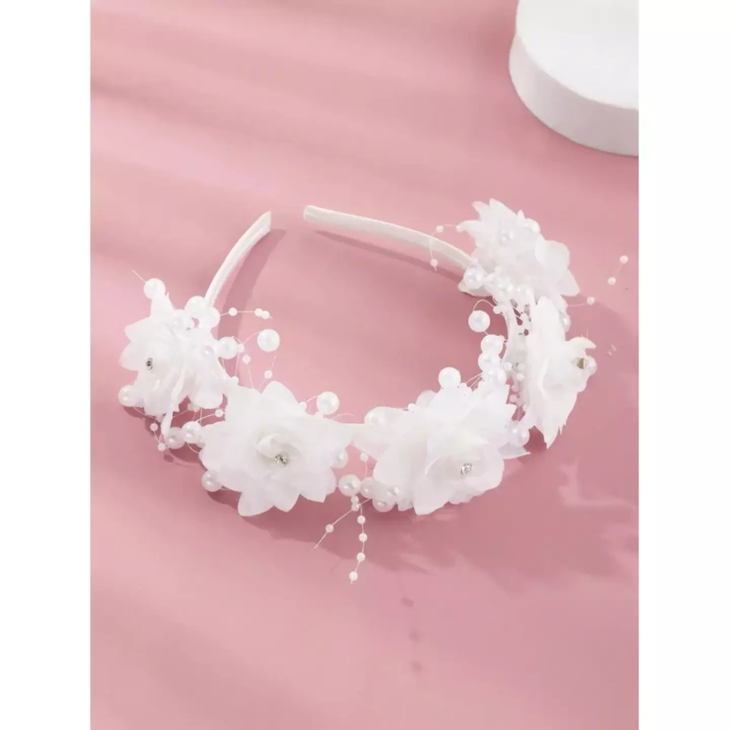 White Fabric Flower Crown Headband - Girls Soft Floral Special Occasion Hairband 8935
