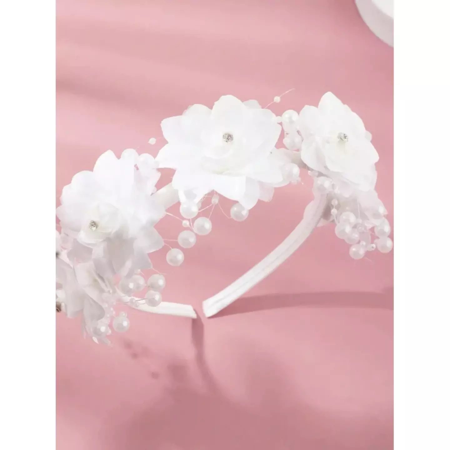 White Fabric Flower Crown Headband - Girls Soft Floral Special Occasion Hairband 8935