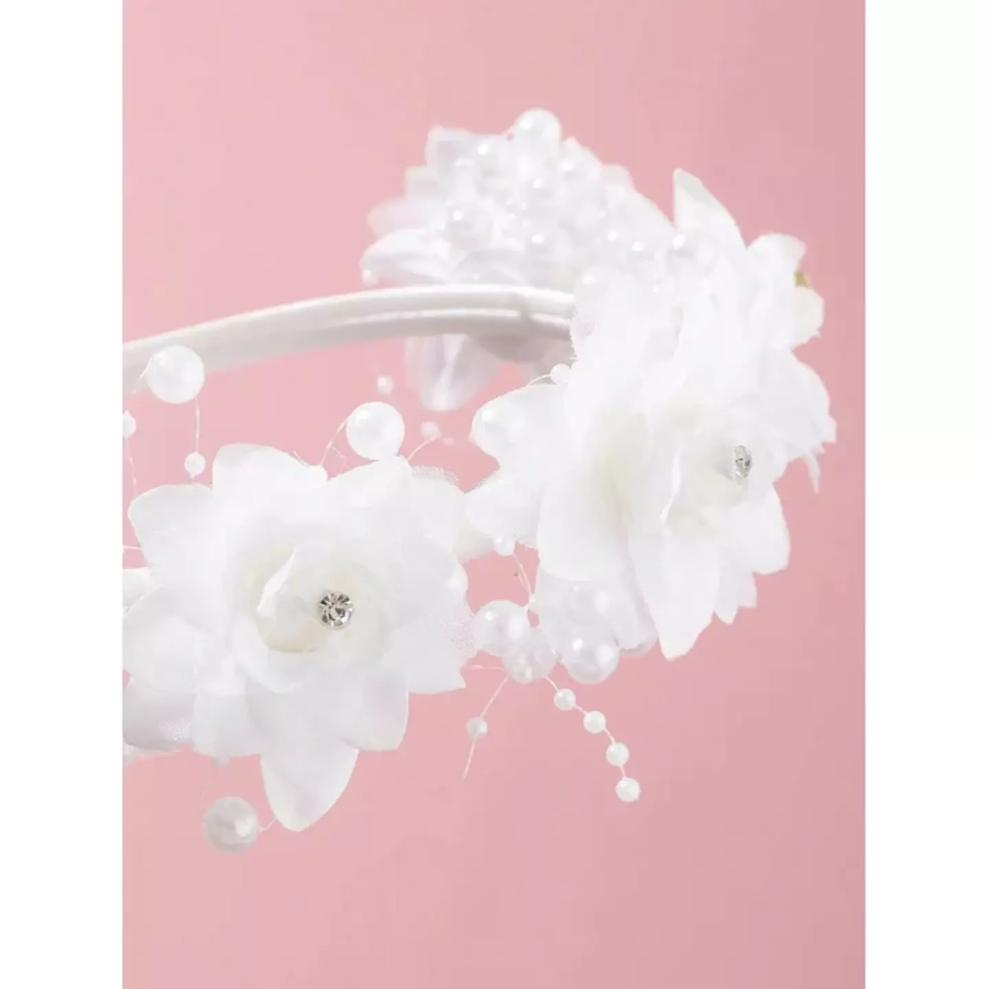 White Fabric Flower Crown Headband - Girls Soft Floral Special Occasion Hairband 8935